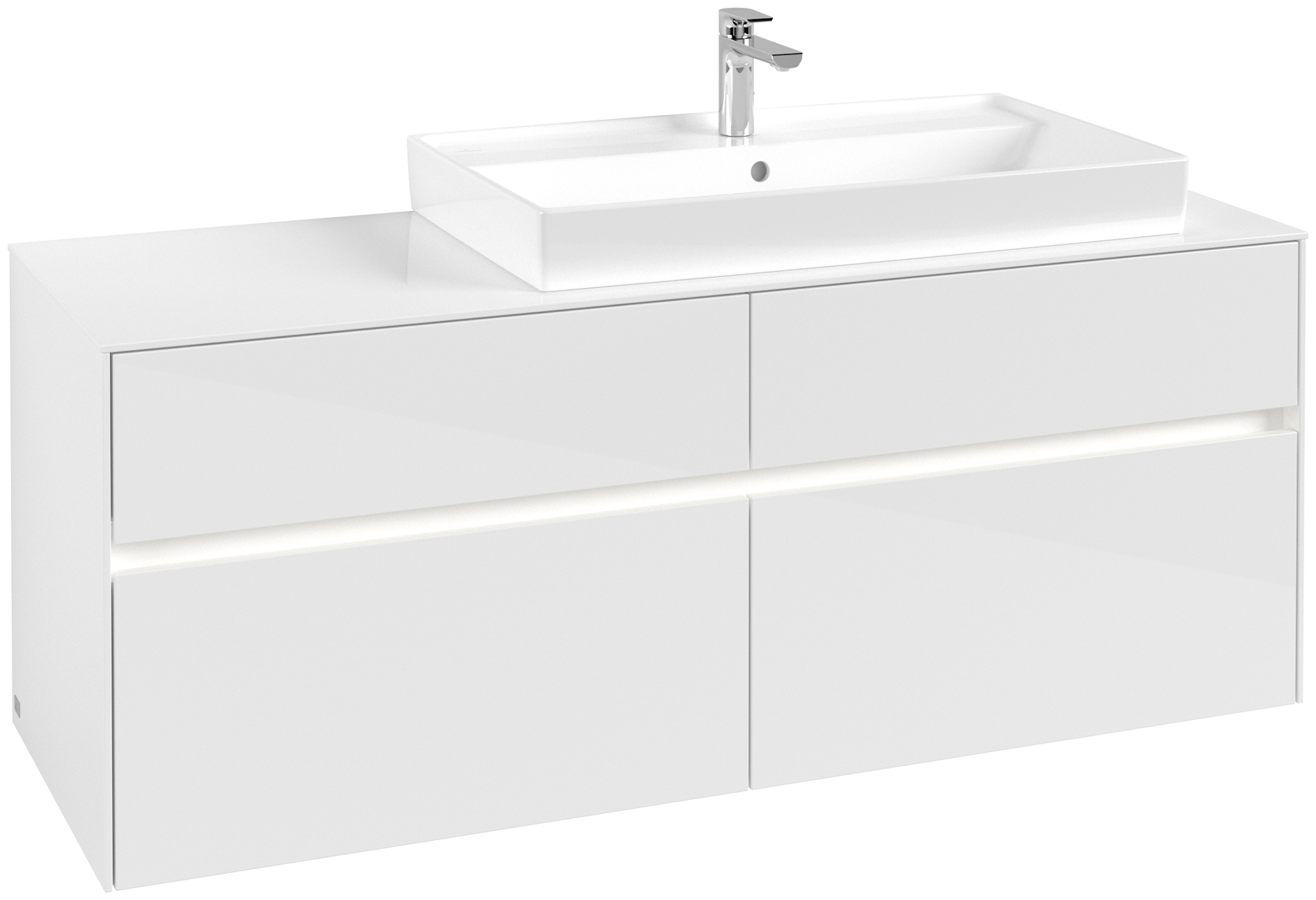 Villeroy & Boch Collaro Meuble sous plan, avec éclairage, 4 tiroirs sur rails, 1400x548x500mm, Caisson: Glossy White, Façade: Glossy White