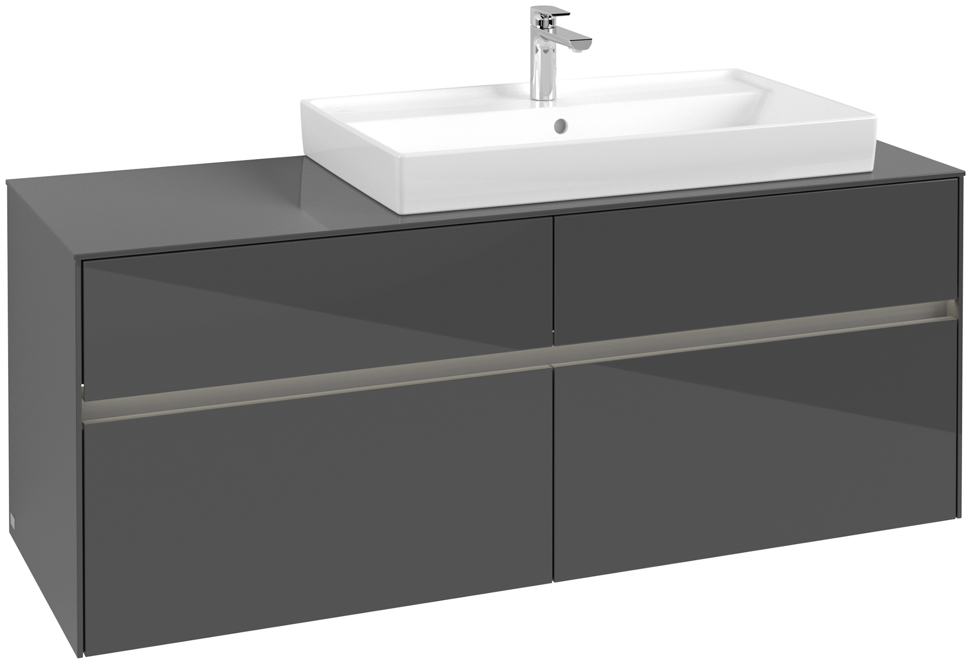 Villeroy & Boch Collaro Skåp till tvättställ, med belysning, 4 utdragbara fack, 1400x548x500mm, Kropp: Glossy Grey, Framsida: Glossy Grey