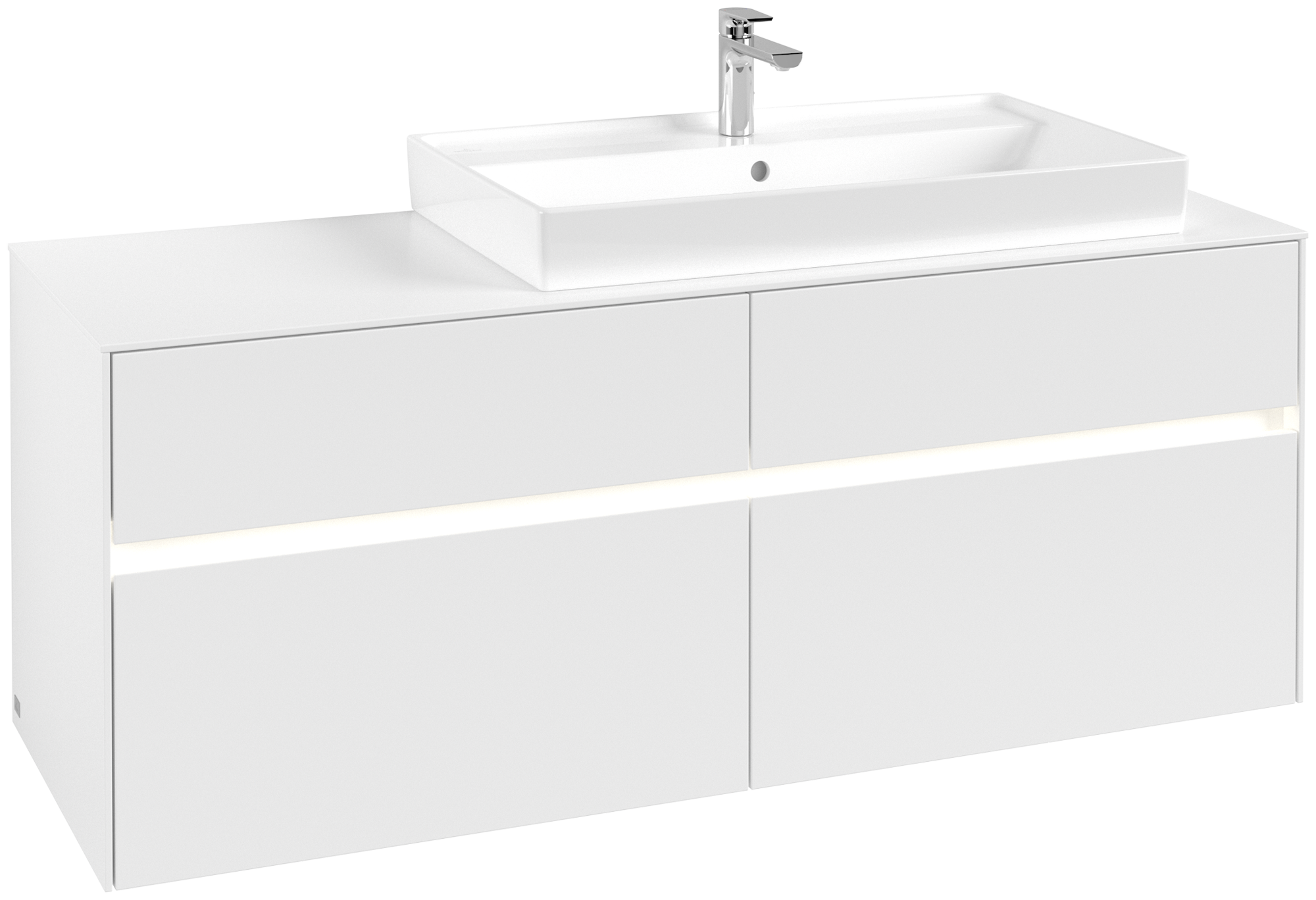 Villeroy & Boch Collaro Skåp till tvättställ, med belysning, 4 utdragbara fack, 1400x548x500mm, Kropp: White Matt, Framsida: White Matt