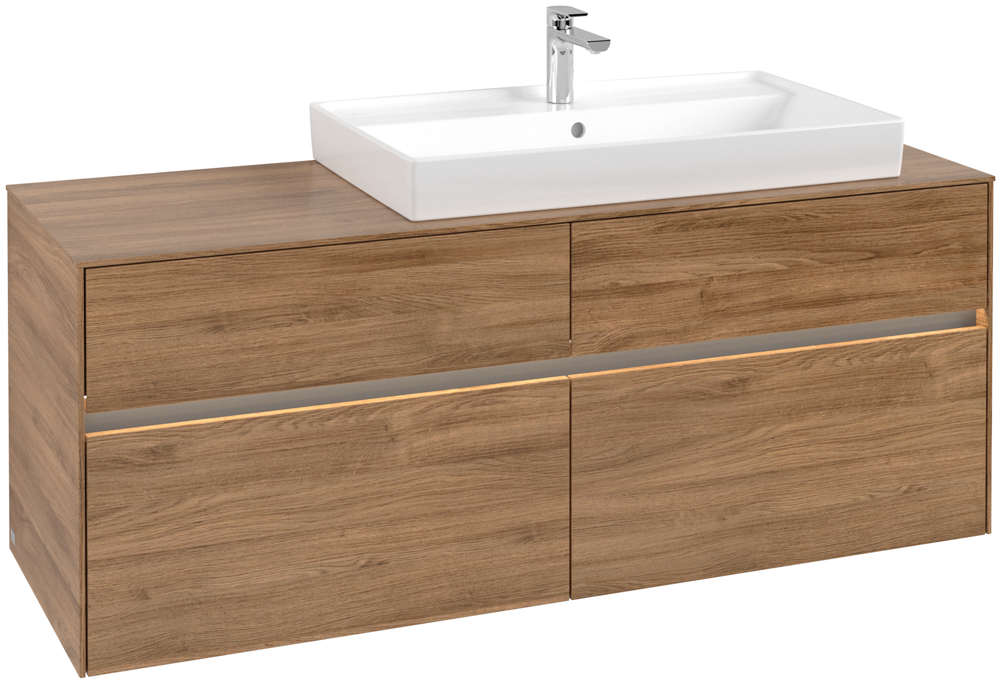 Villeroy & Boch Collaro Skåp till tvättställ, med belysning, 4 utdragbara fack, 1400x548x500mm, Kropp: Oak Kansas, Framsida: Oak Kansas