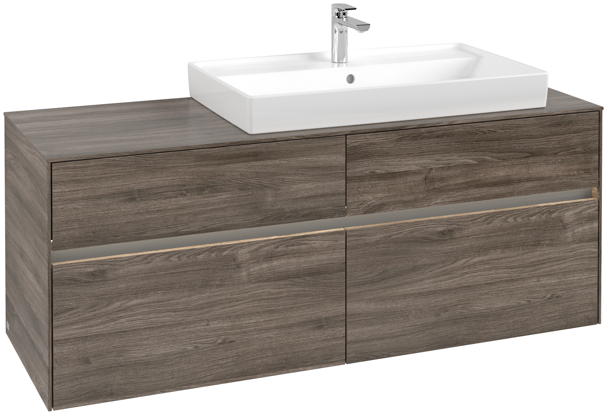 Villeroy & Boch Collaro Meuble sous plan, avec éclairage, 4 tiroirs sur rails, 1400x548x500mm, Caisson: Stone Oak, Façade: Stone Oak