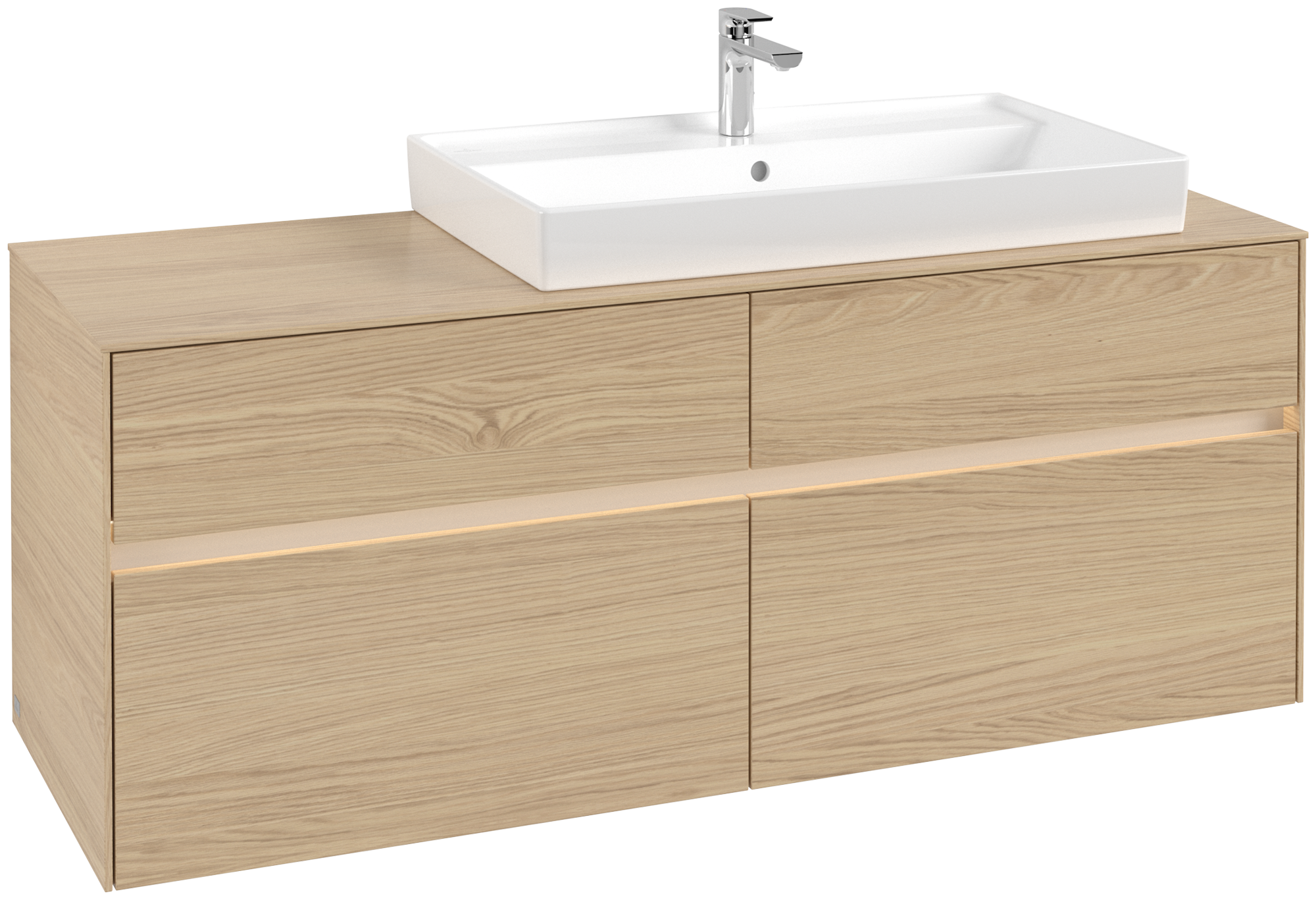 Villeroy & Boch Collaro Skåp till tvättställ, med belysning, 4 utdragbara fack, 1400x548x500mm, Kropp: Nordic Oak, Framsida: Nordic Oak
