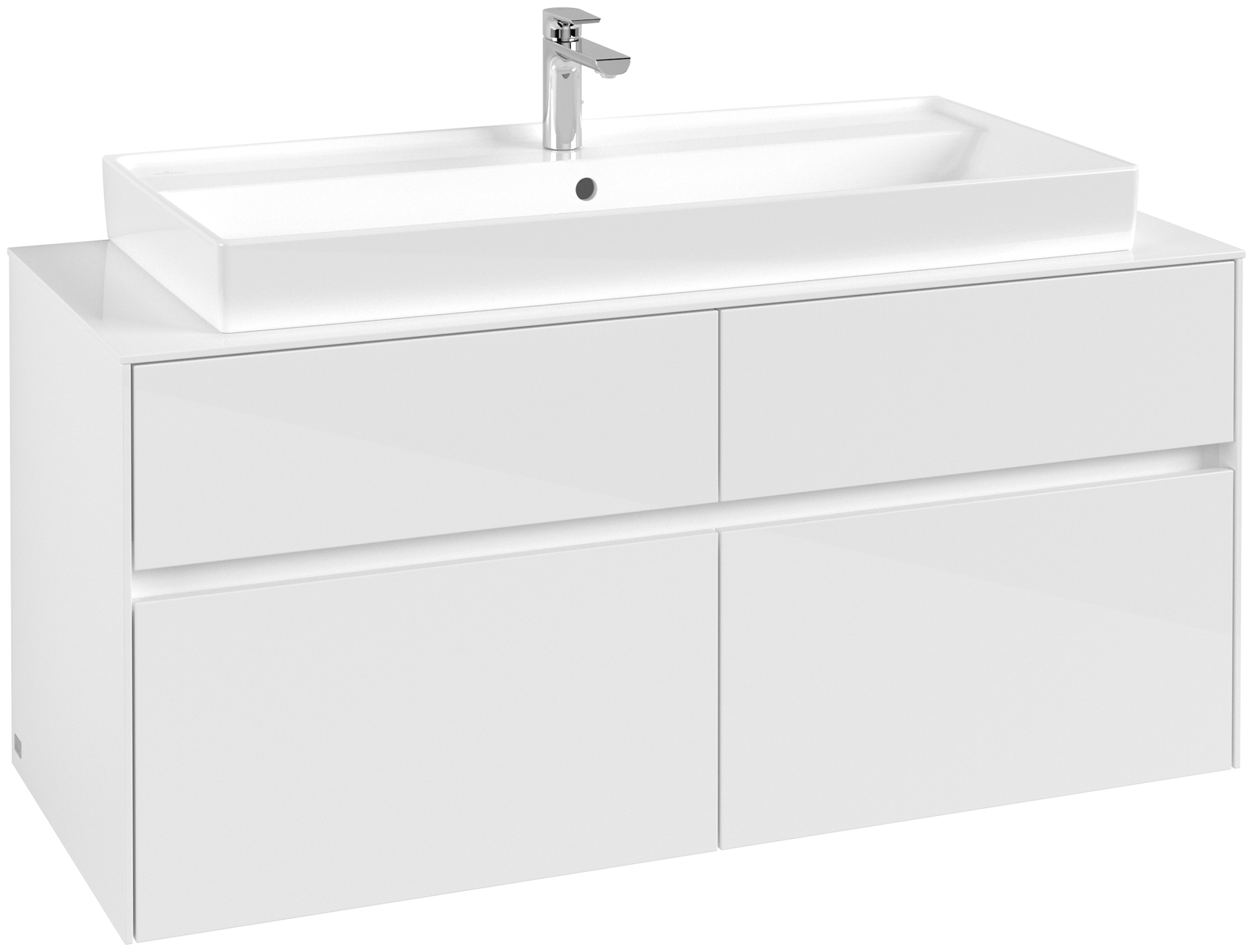 Villeroy & Boch Collaro Meuble sous plan, 4 tiroirs sur rails, 1200x548x500mm, Caisson: Glossy White, Façade: Glossy White
