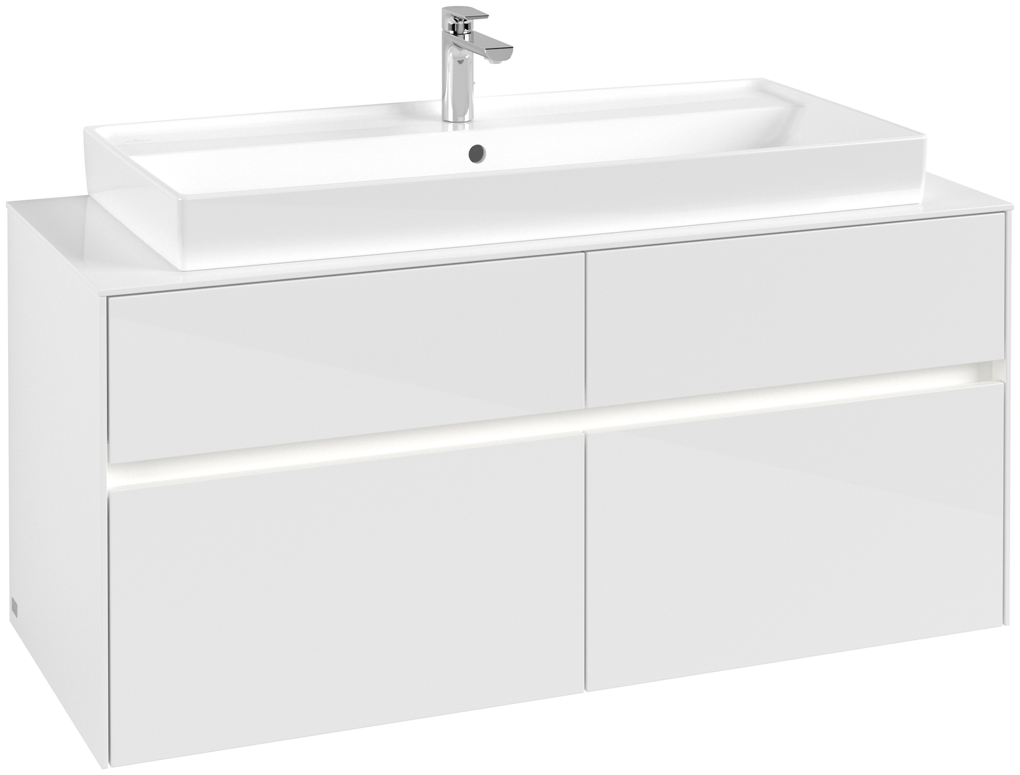 Villeroy & Boch Collaro Meuble sous plan, avec éclairage, 4 tiroirs sur rails, 1200x548x500mm, Caisson: Glossy White, Façade: Glossy White