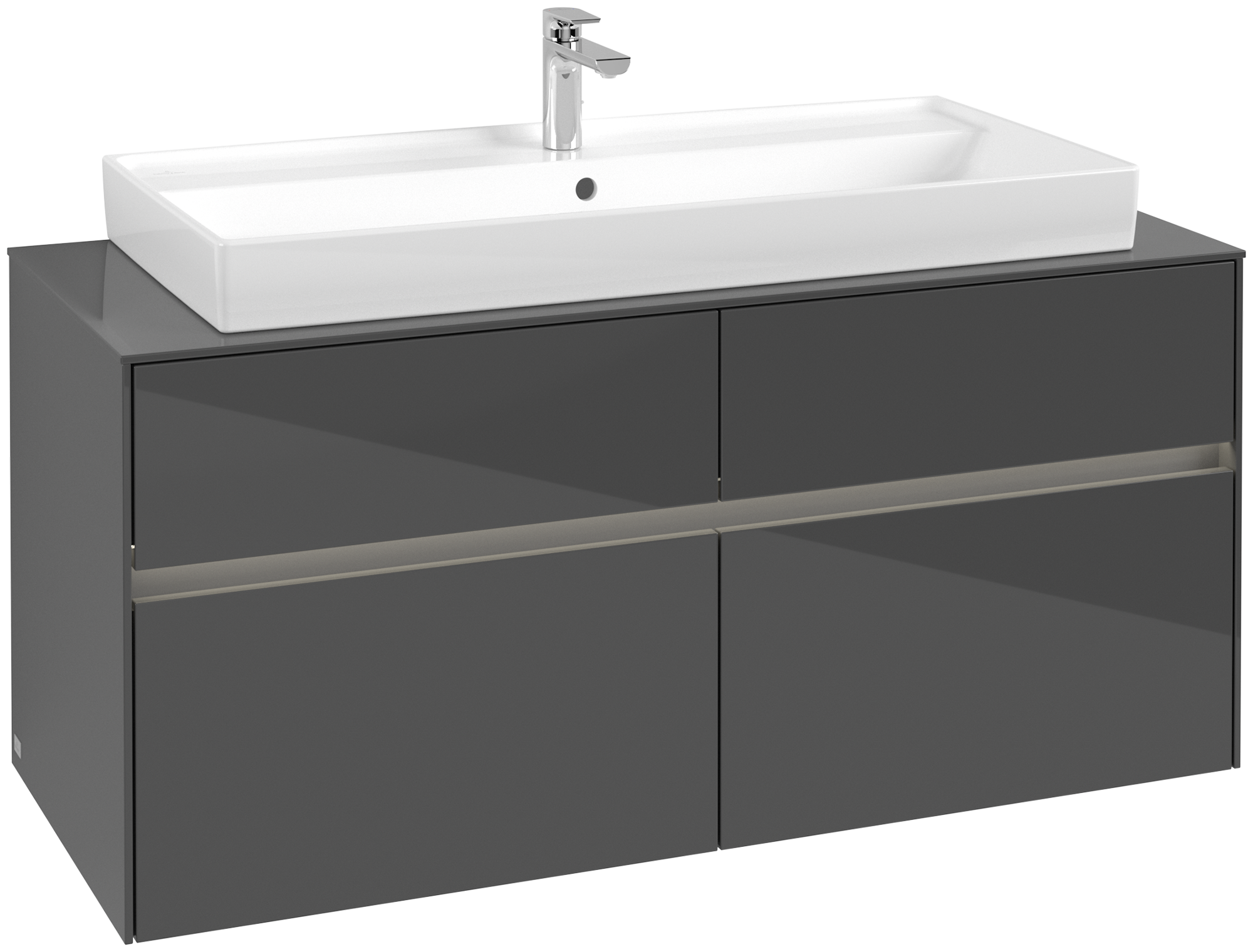 Villeroy & Boch Collaro Meuble sous plan, avec éclairage, 4 tiroirs sur rails, 1200x548x500mm, Caisson: Glossy Grey, Façade: Glossy Grey