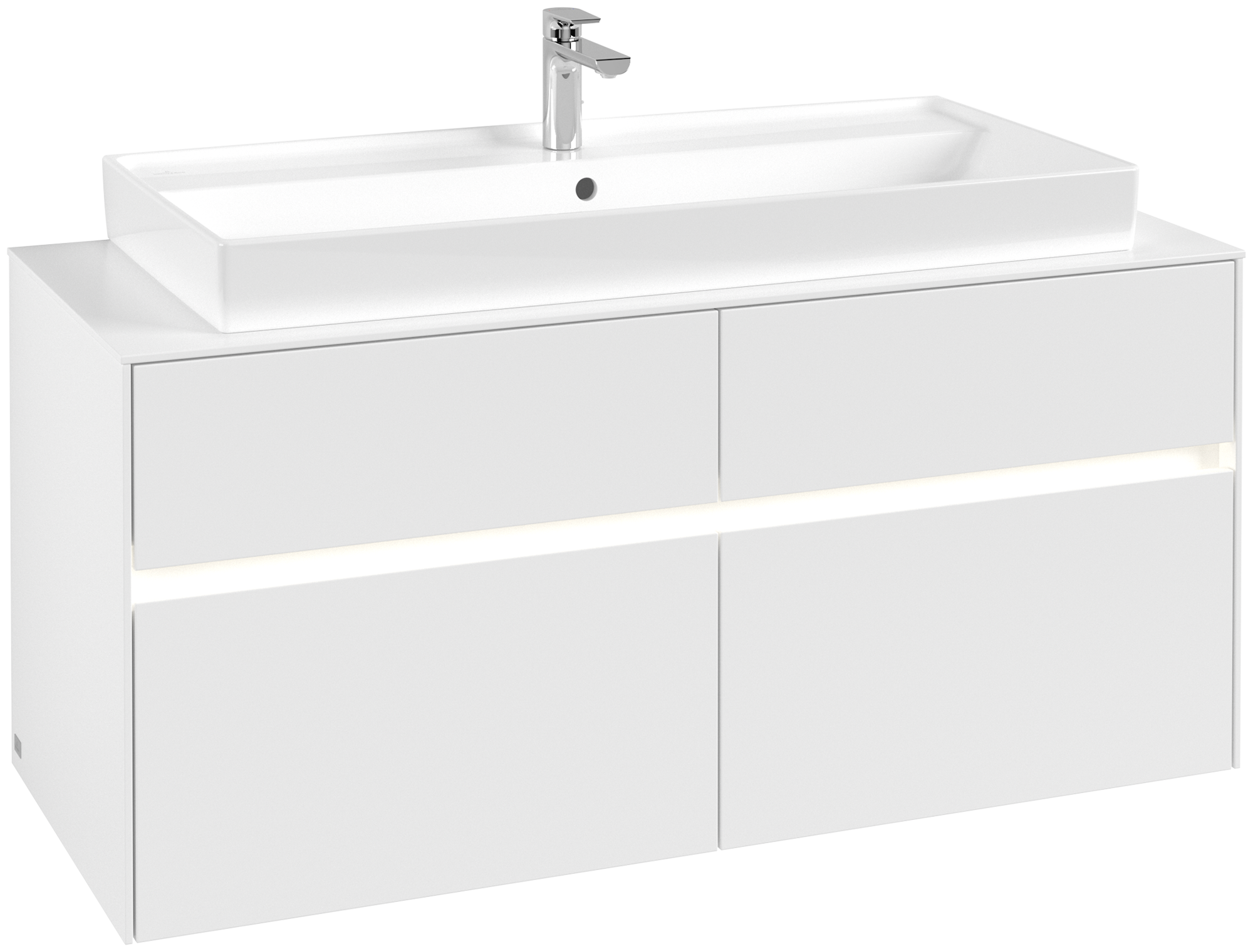 Villeroy & Boch Collaro Meuble sous plan, avec éclairage, 4 tiroirs sur rails, 1200x548x500mm, Caisson: White Matt, Façade: White Matt