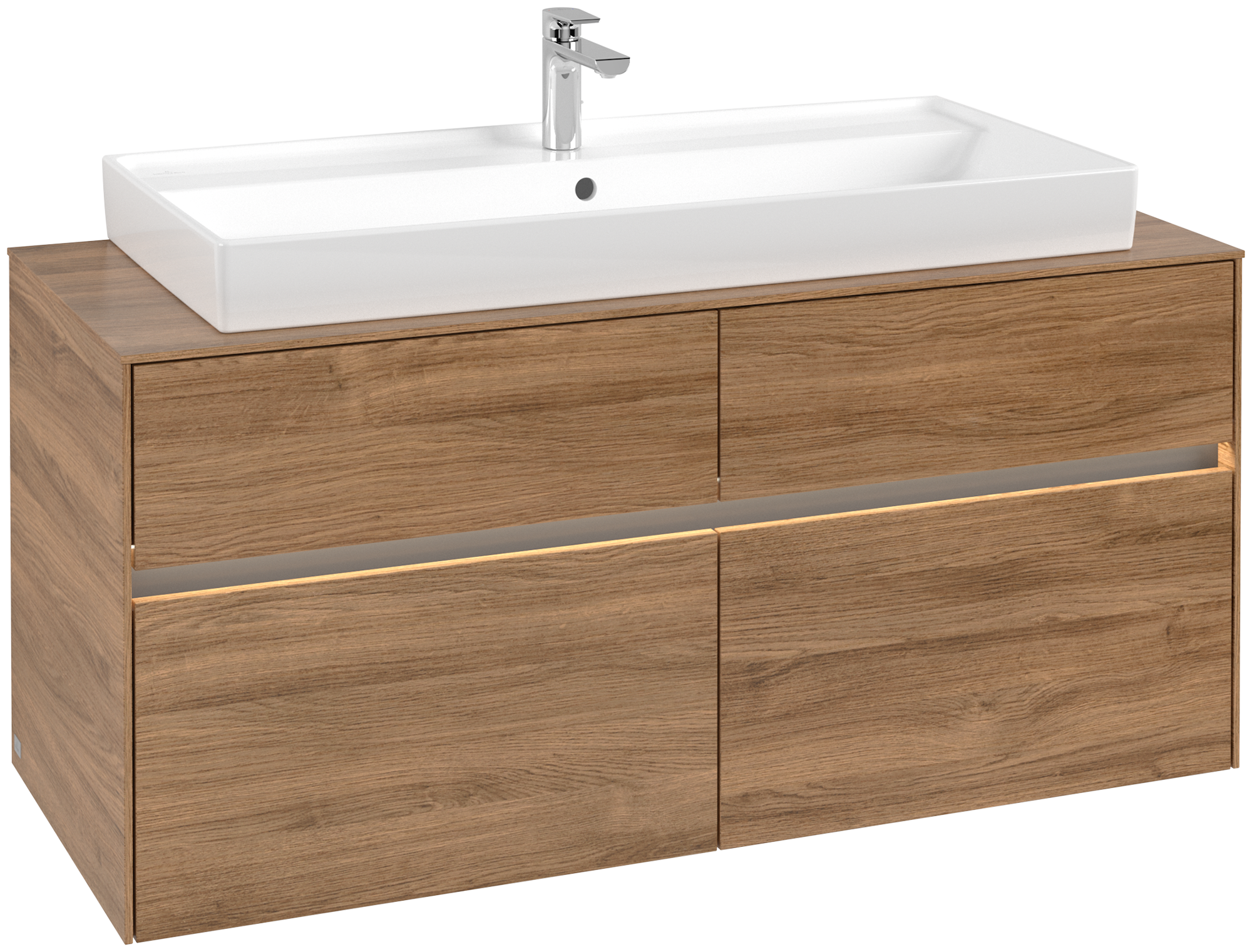 Villeroy & Boch Collaro Meuble sous plan, avec éclairage, 4 tiroirs sur rails, 1200x548x500mm, Caisson: Oak Kansas, Façade: Oak Kansas