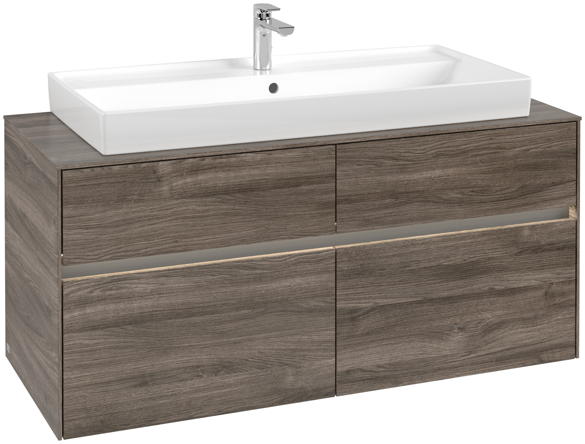 Villeroy & Boch Collaro Meuble sous plan, avec éclairage, 4 tiroirs sur rails, 1200x548x500mm, Caisson: Stone Oak, Façade: Stone Oak