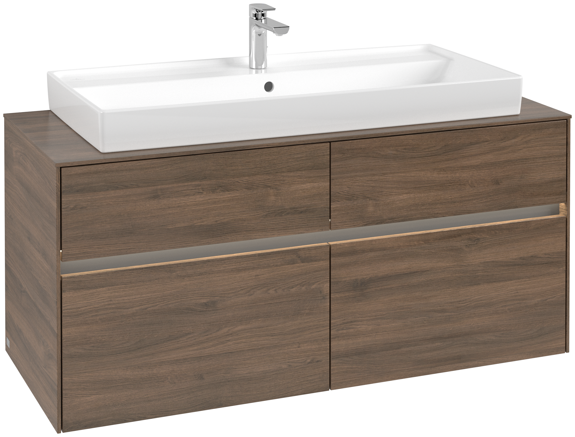 Villeroy & Boch Collaro Meuble sous plan, avec éclairage, 4 tiroirs sur rails, 1200x548x500mm, Caisson: Arizona Oak, Façade: Arizona Oak