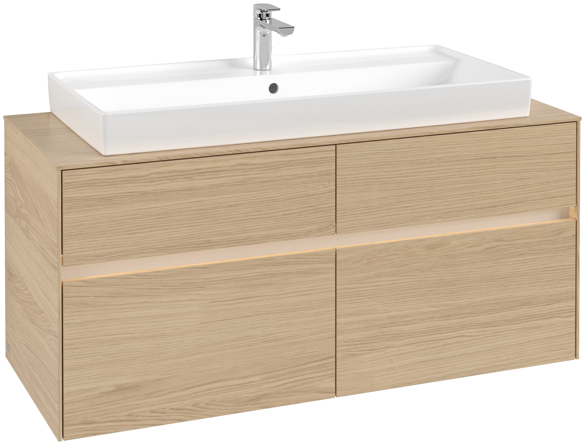 Villeroy & Boch Collaro Meuble sous plan, avec éclairage, 4 tiroirs sur rails, 1200x548x500mm, Caisson: Nordic Oak, Façade: Nordic Oak