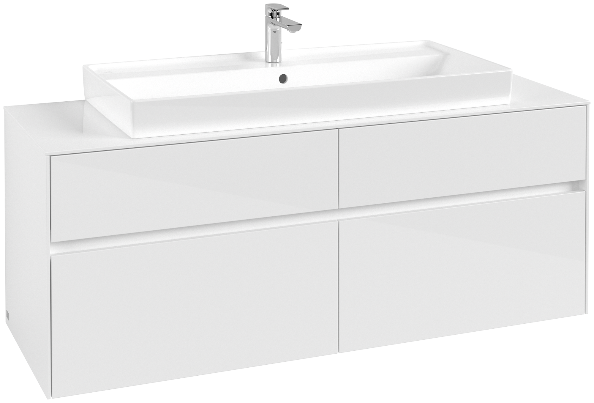 Villeroy & Boch Collaro Meuble sous plan, 4 tiroirs sur rails, 1400x548x500mm, Caisson: Glossy White, Façade: Glossy White