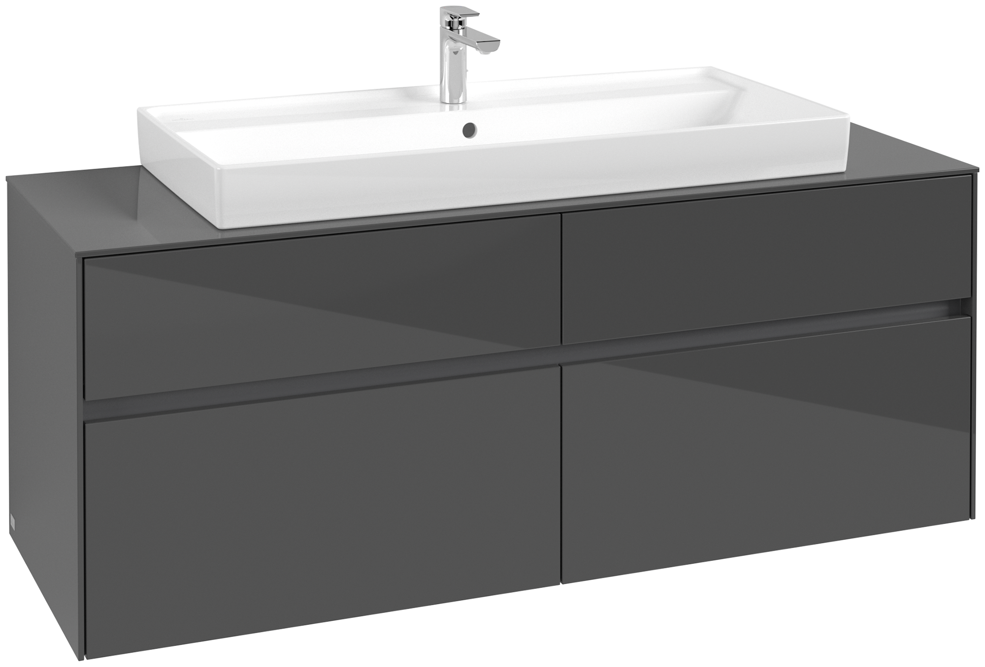 Villeroy & Boch Collaro Waschbeckenunterschrank, 4 Auszüge, 1400x548x500mm, Korpus: Glossy Grey, Front: Glossy Grey