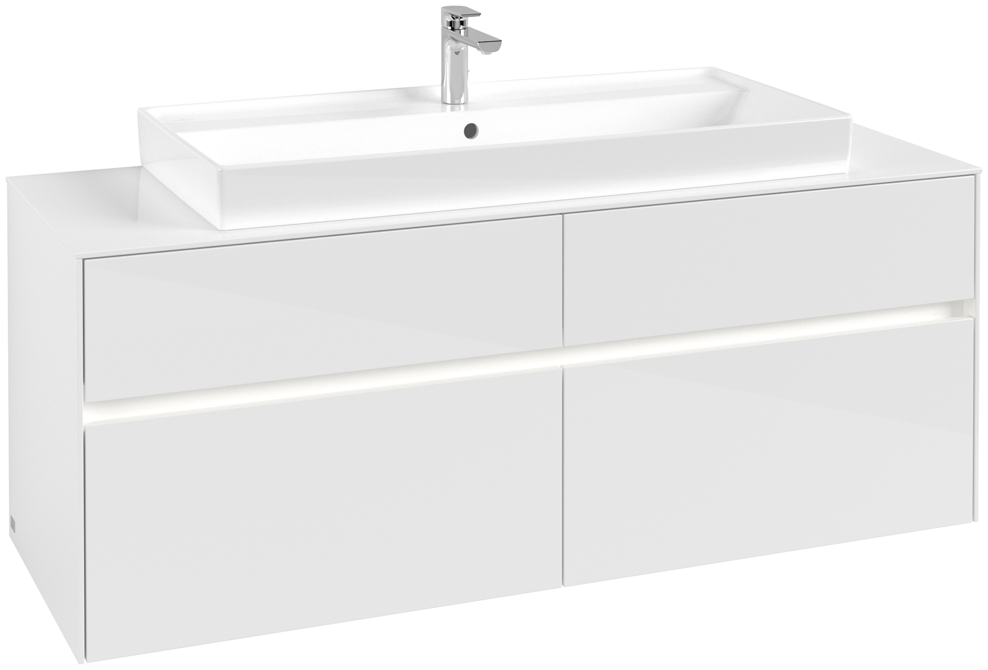 Villeroy & Boch Collaro Meuble sous plan, avec éclairage, 4 tiroirs sur rails, 1400x548x500mm, Caisson: Glossy White, Façade: Glossy White