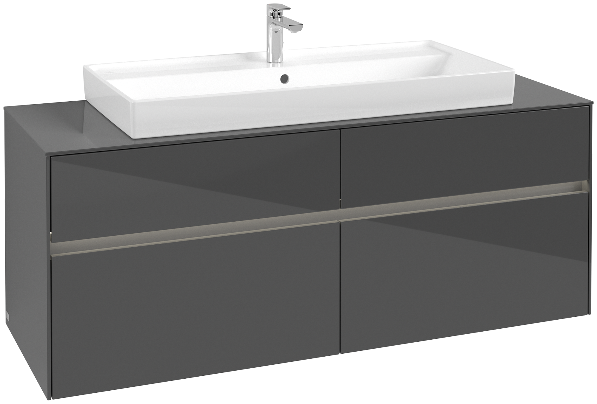 Villeroy & Boch Collaro Meuble sous plan, avec éclairage, 4 tiroirs sur rails, 1400x548x500mm, Caisson: Glossy Grey, Façade: Glossy Grey