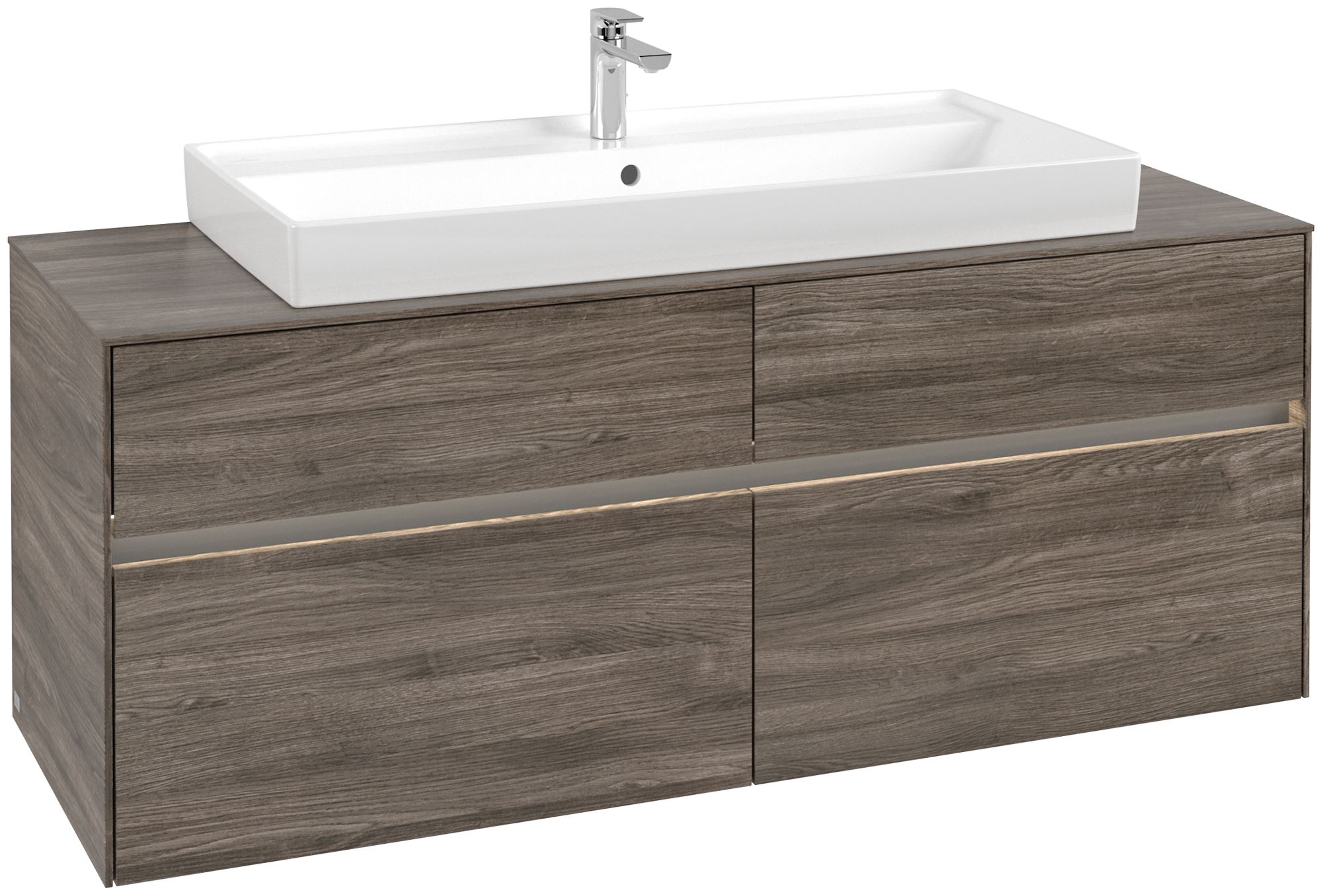 Villeroy & Boch Collaro Meuble sous plan, avec éclairage, 4 tiroirs sur rails, 1400x548x500mm, Caisson: Stone Oak, Façade: Stone Oak