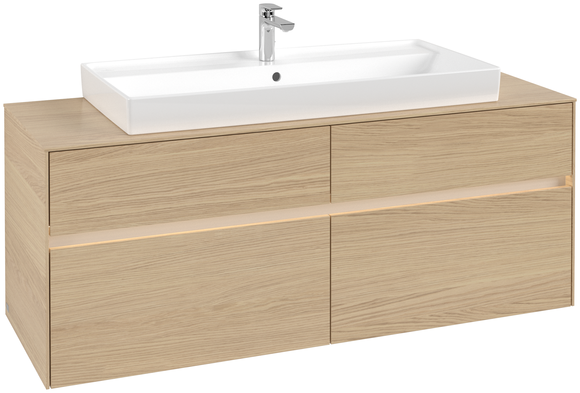 Villeroy & Boch Collaro Meuble sous plan, avec éclairage, 4 tiroirs sur rails, 1400x548x500mm, Caisson: Nordic Oak, Façade: Nordic Oak