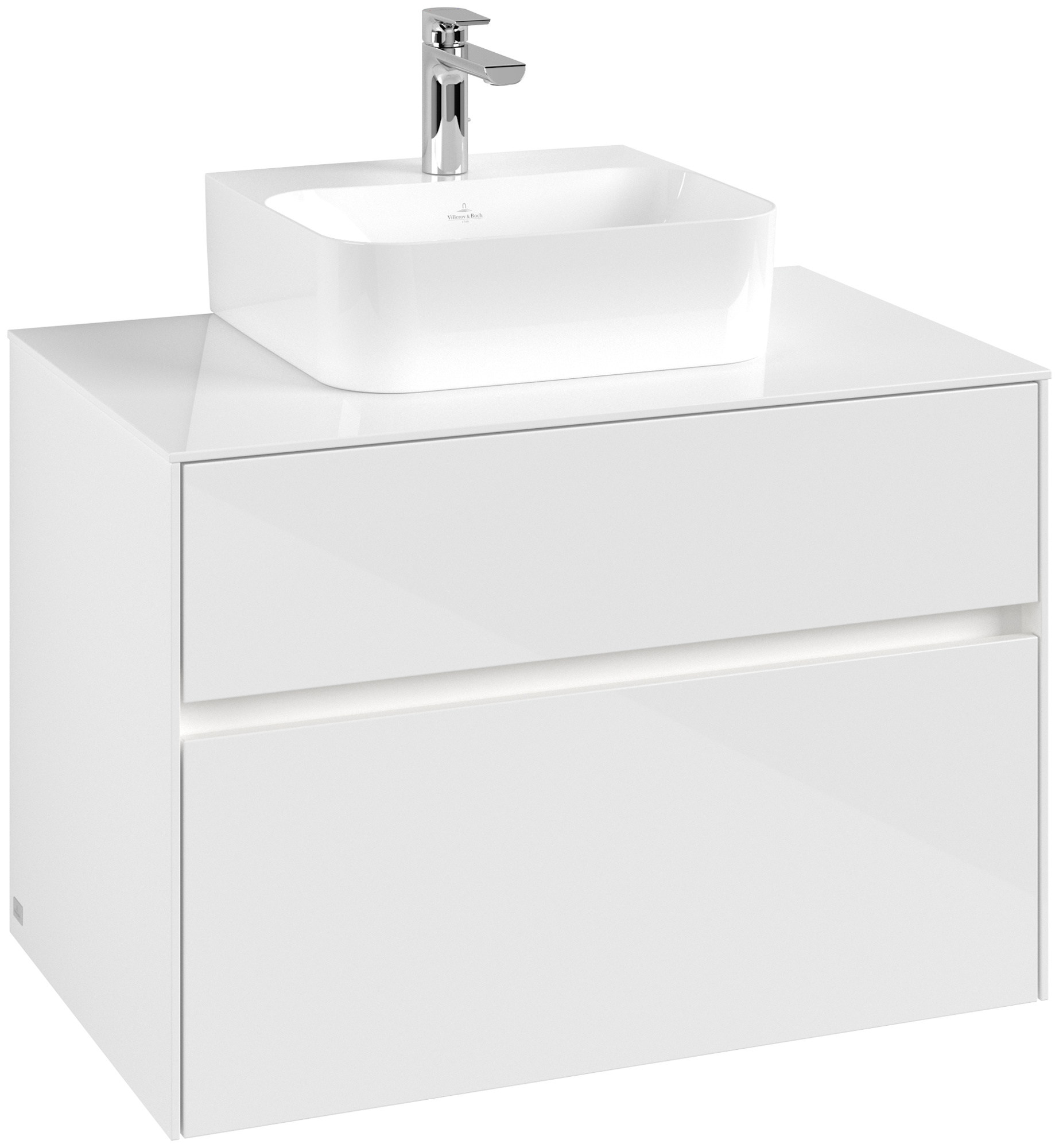 Villeroy & Boch Collaro Waschbeckenunterschrank, mit Beleuchtung, 2 Auszüge, 800x548x500mm, Korpus: Glossy White, Front: Glossy White