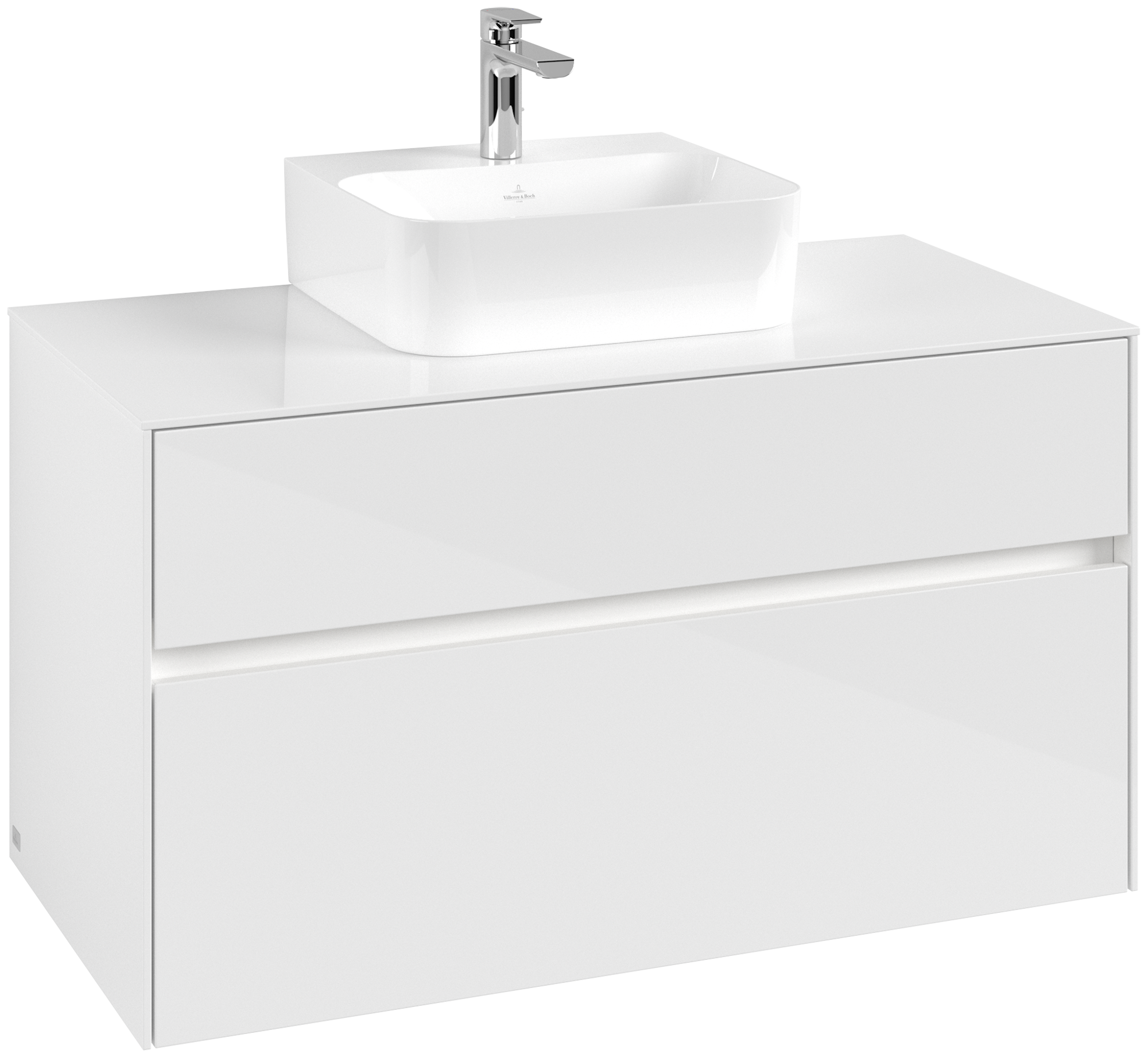 Villeroy & Boch Collaro Waschbeckenunterschrank, mit Beleuchtung, 2 Auszüge, 1000x548x500mm, Korpus: Glossy White, Front: Glossy White