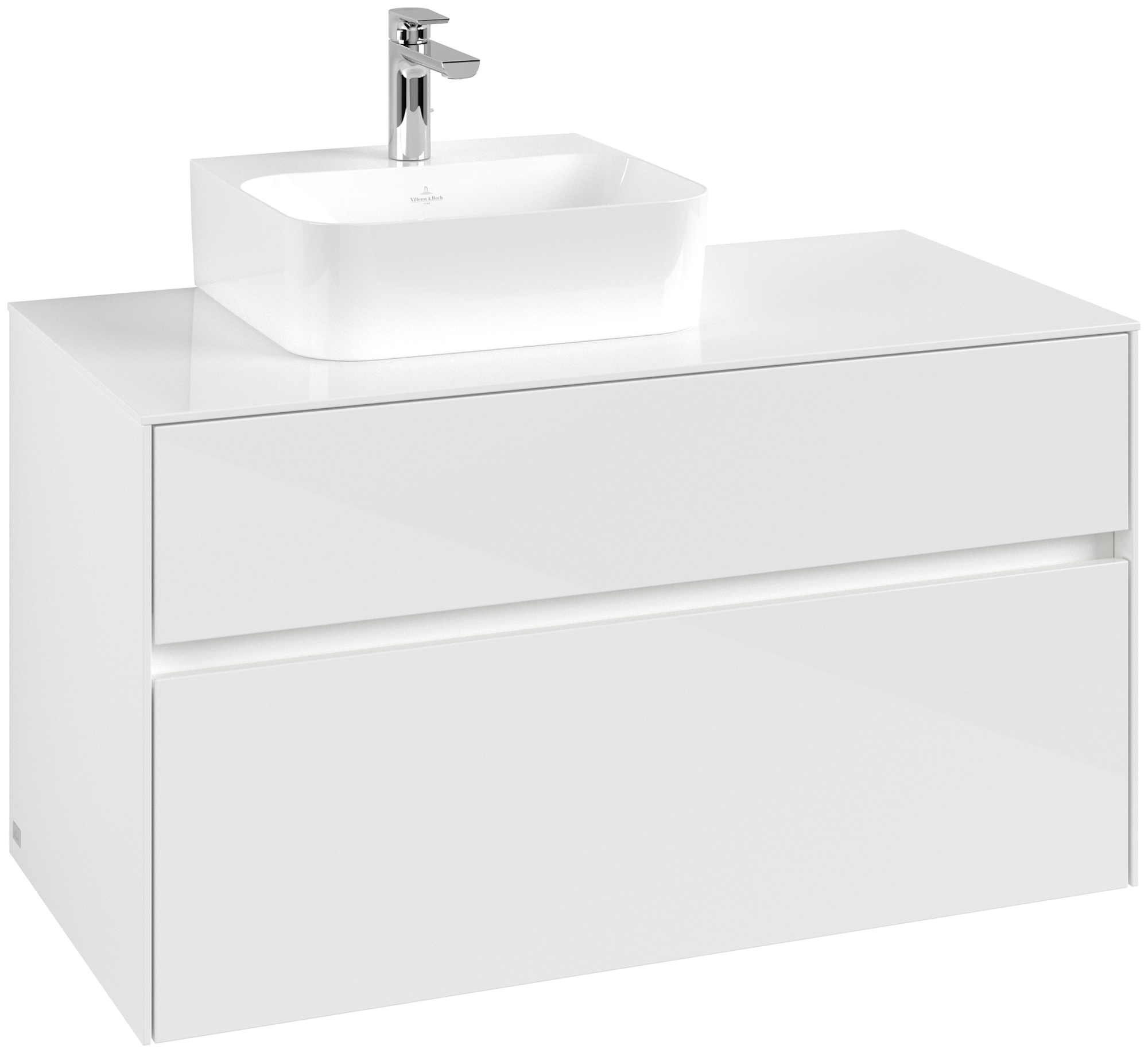 Villeroy & Boch Collaro Waschbeckenunterschrank, mit Beleuchtung, 2 Auszüge, 1000x548x500mm, Korpus: Glossy White, Front: Glossy White