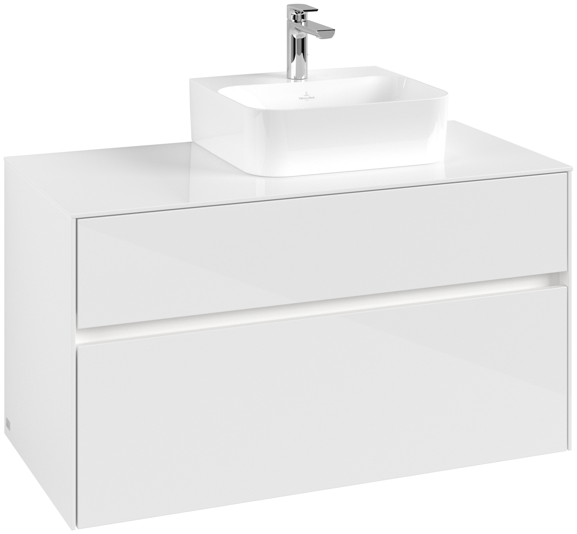 Villeroy & Boch Collaro Waschbeckenunterschrank, mit Beleuchtung, 2 Auszüge, 1000x548x500mm, Korpus: Glossy White, Front: Glossy White