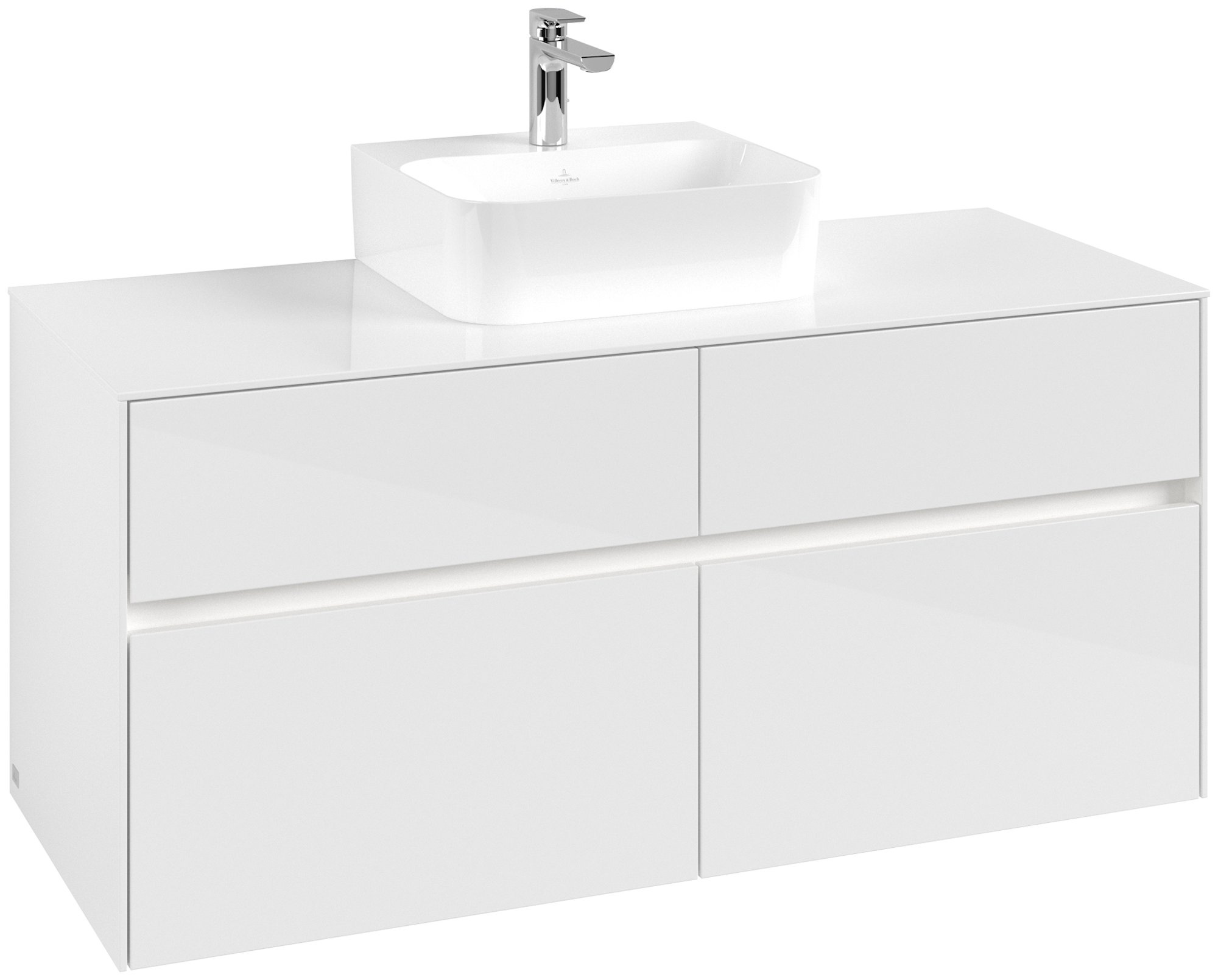 Villeroy & Boch Collaro Waschbeckenunterschrank, mit Beleuchtung, 4 Auszüge, 1200x548x500mm, Korpus: Glossy White, Front: Glossy White