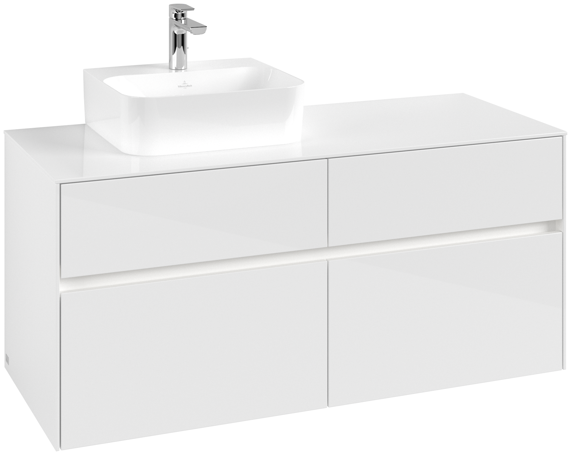 Villeroy & Boch Collaro Waschbeckenunterschrank, mit Beleuchtung, 4 Auszüge, 1200x548x500mm, Korpus: Glossy White, Front: Glossy White