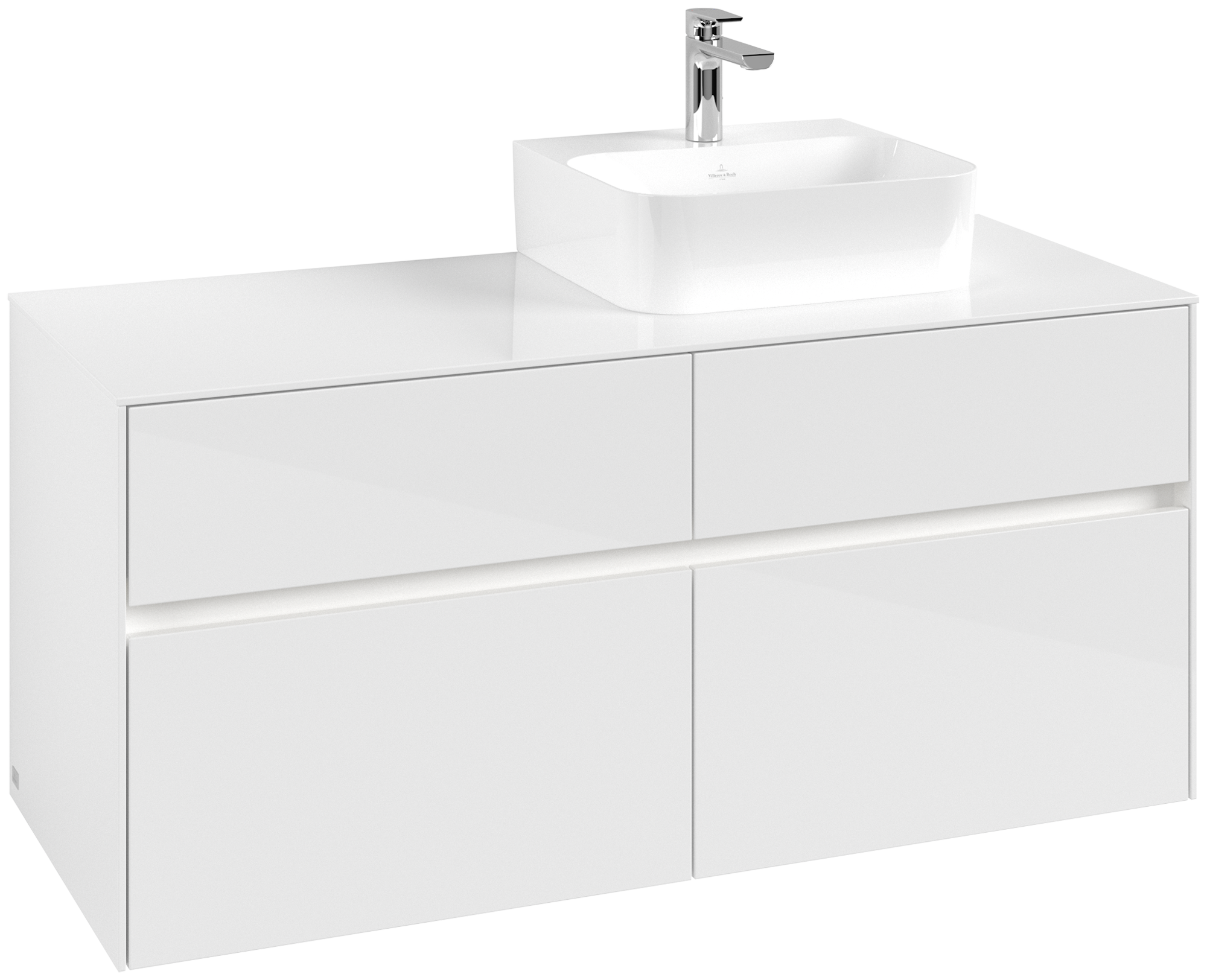 Villeroy & Boch Collaro Waschbeckenunterschrank, mit Beleuchtung, 4 Auszüge, 1200x548x500mm, Korpus: Glossy White, Front: Glossy White