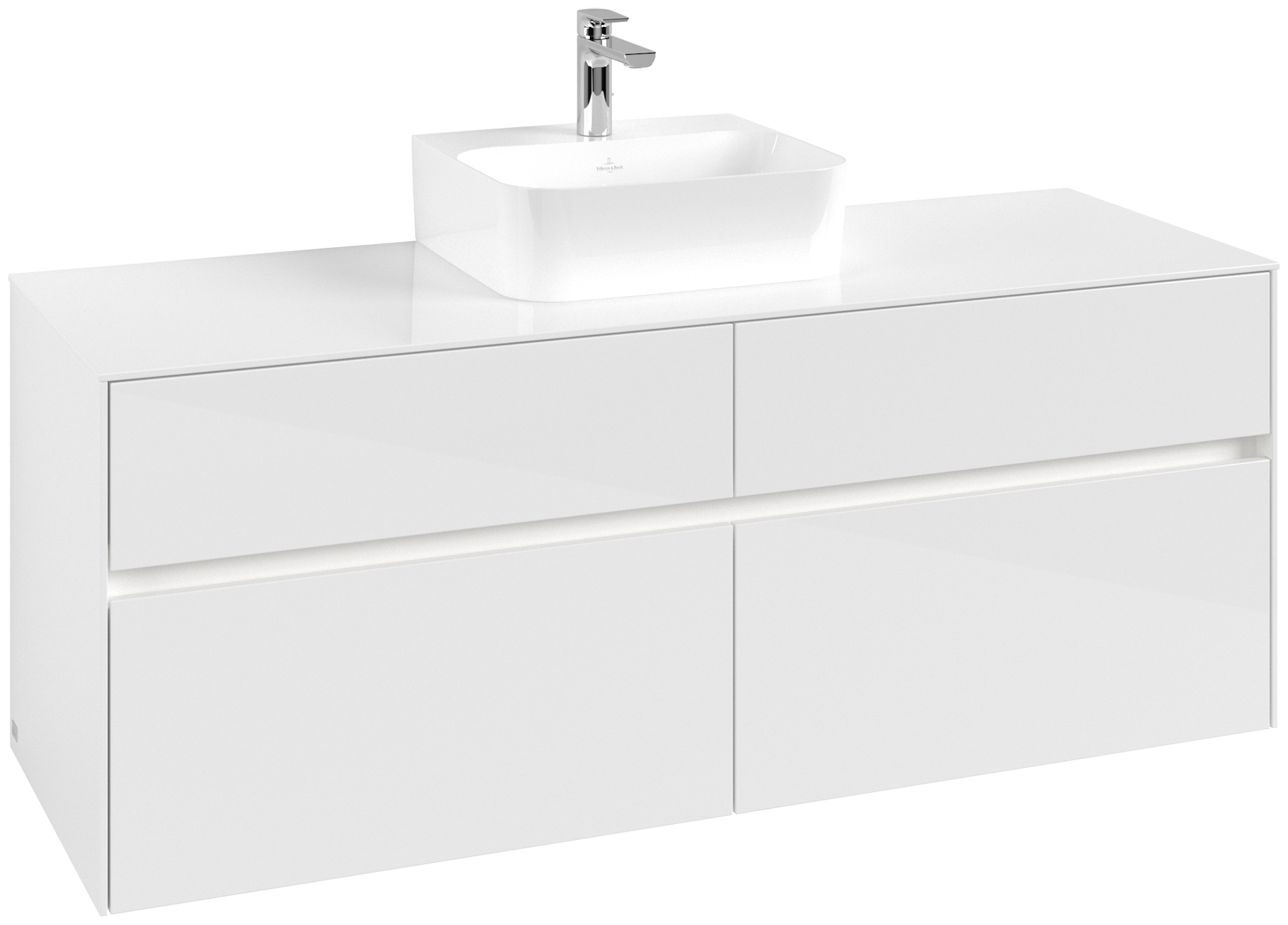 Villeroy & Boch Collaro Waschbeckenunterschrank, mit Beleuchtung, 4 Auszüge, 1400x548x500mm, Korpus: Glossy White, Front: Glossy White