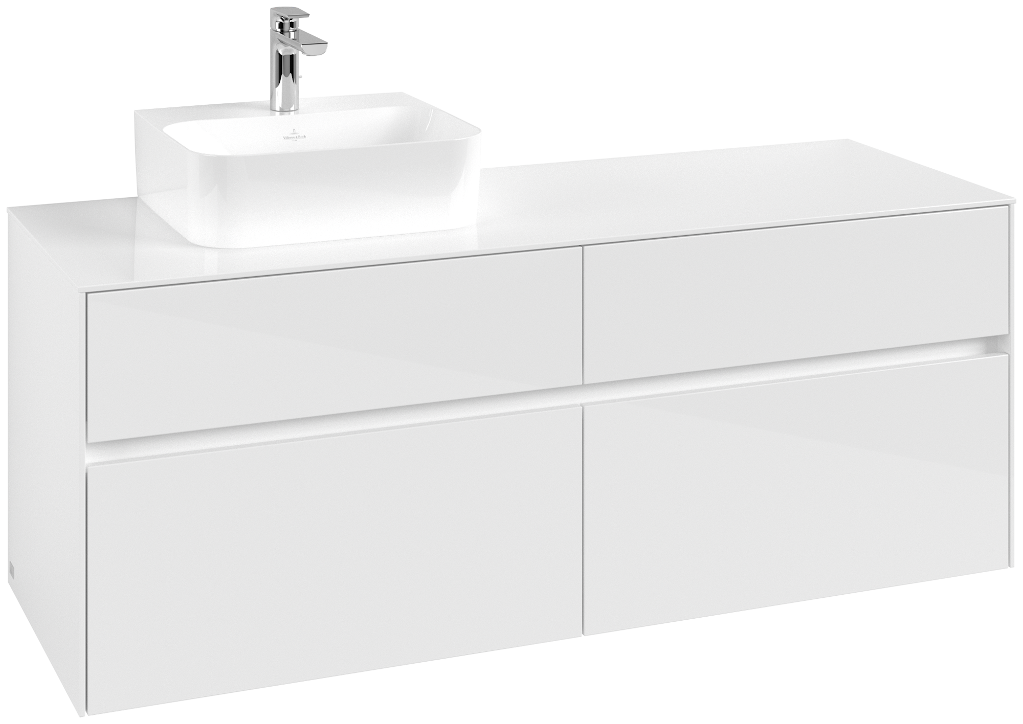 Villeroy & Boch Collaro Waschbeckenunterschrank, 4 Auszüge, 1400x548x500mm, Korpus: Glossy White, Front: Glossy White