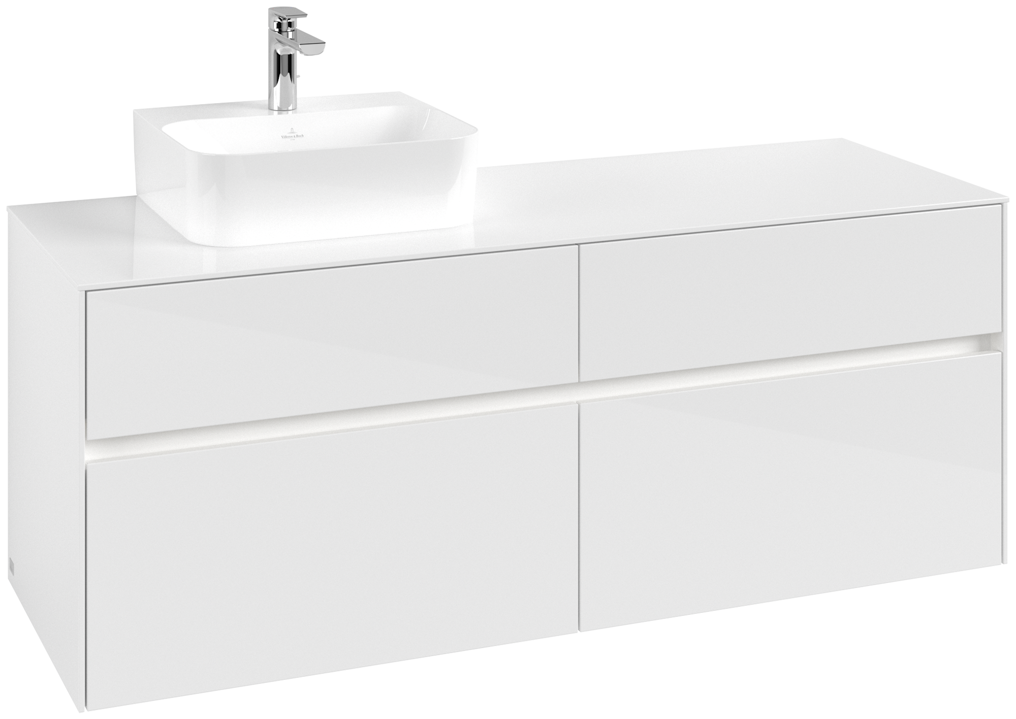 Villeroy & Boch Collaro Waschbeckenunterschrank, mit Beleuchtung, 4 Auszüge, 1400x548x500mm, Korpus: Glossy White, Front: Glossy White