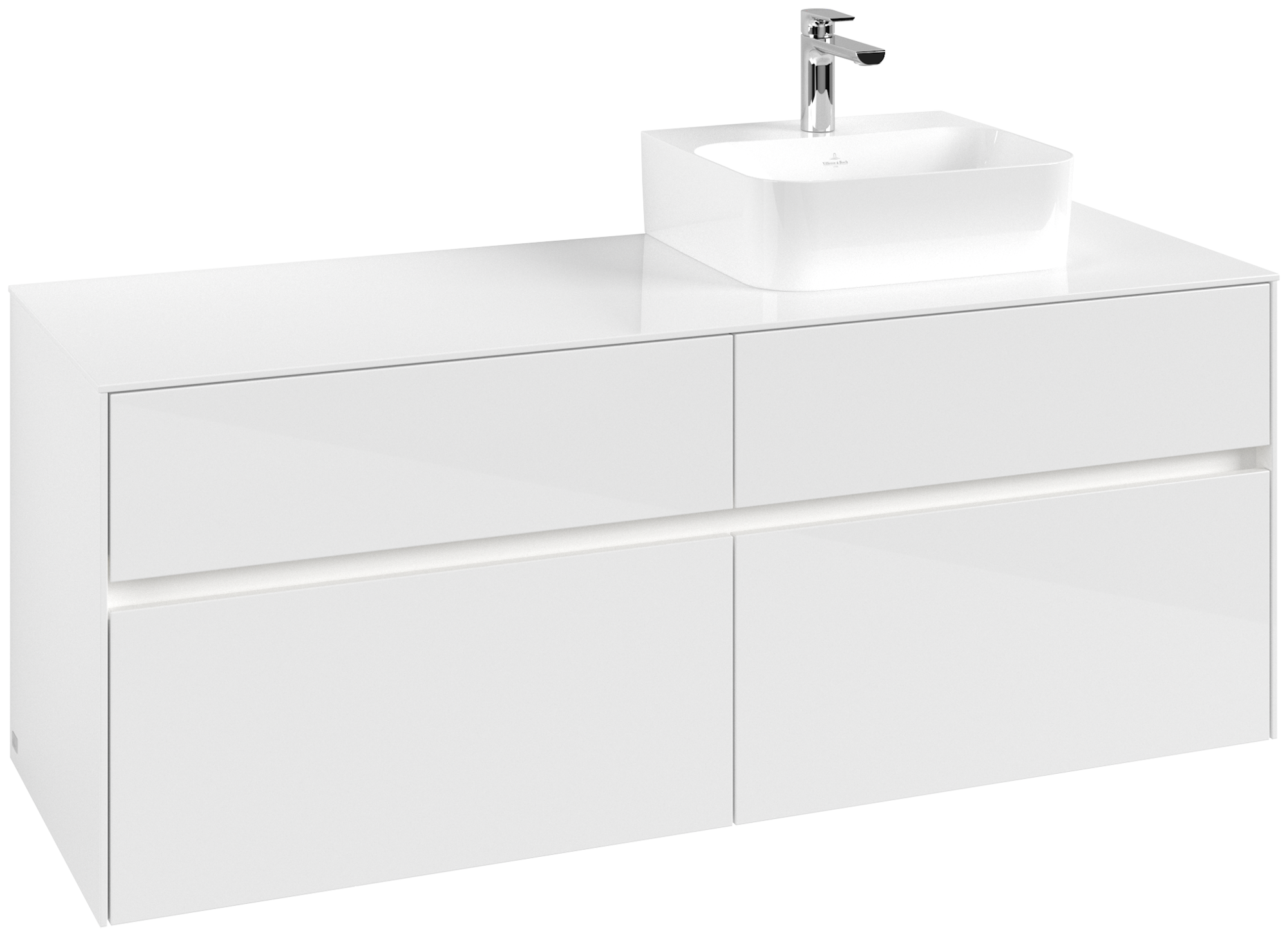 Villeroy & Boch Collaro Waschbeckenunterschrank, mit Beleuchtung, 4 Auszüge, 1400x548x500mm, Korpus: Glossy White, Front: Glossy White