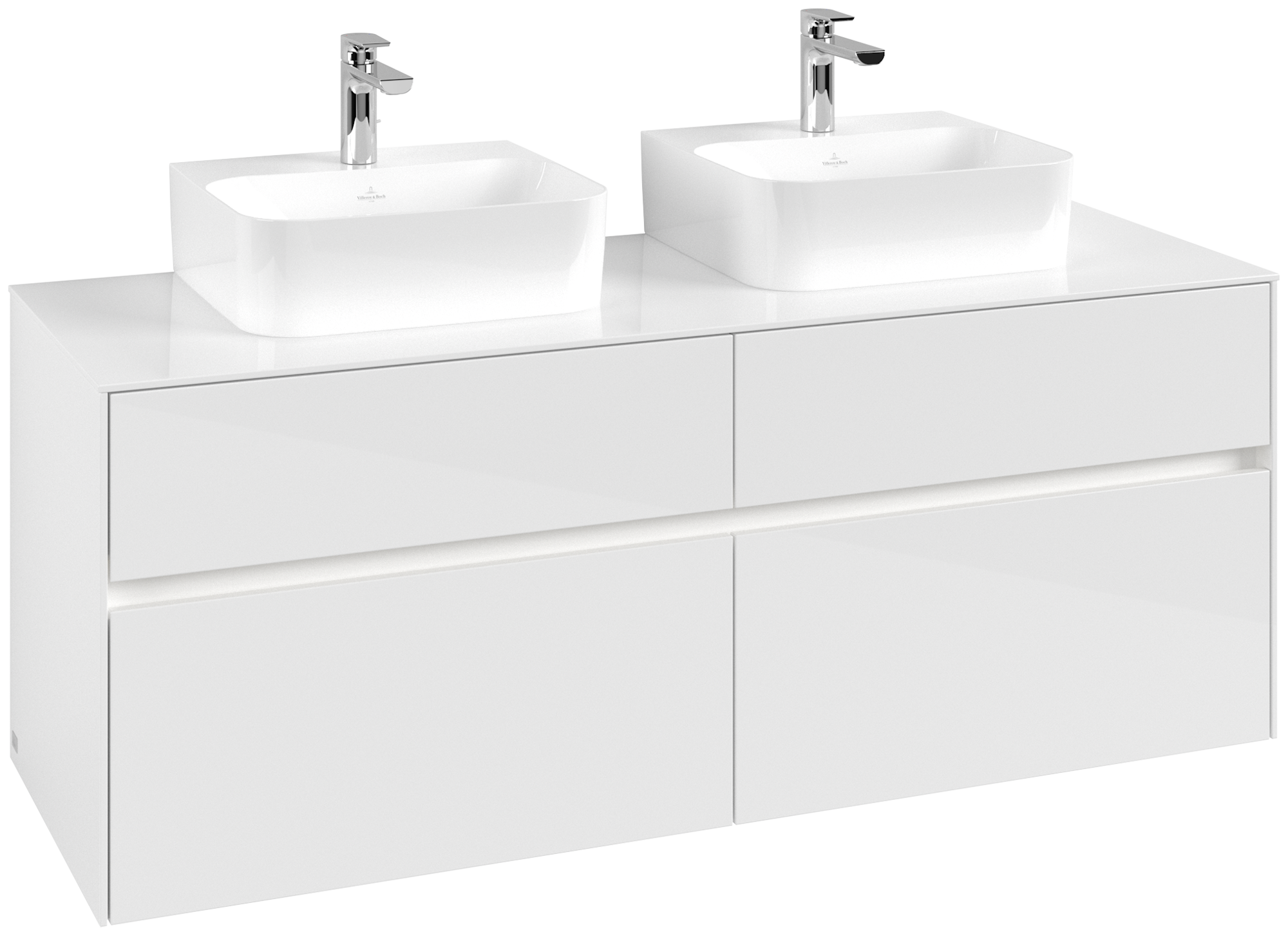 Villeroy & Boch Collaro Waschbeckenunterschrank, mit Beleuchtung, 4 Auszüge, 1400x548x500mm, Korpus: Glossy White, Front: Glossy White