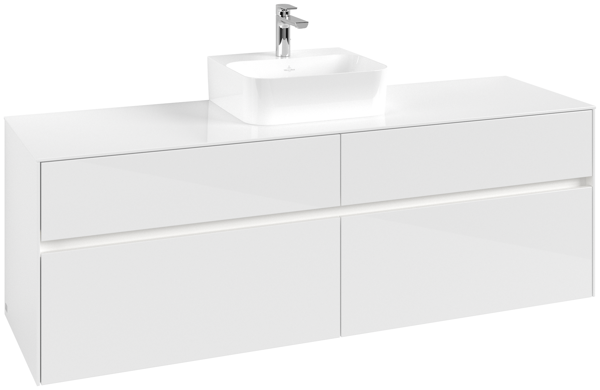 Villeroy & Boch Collaro Waschbeckenunterschrank, mit Beleuchtung, 4 Auszüge, 1600x548x500mm, Korpus: Glossy White, Front: Glossy White