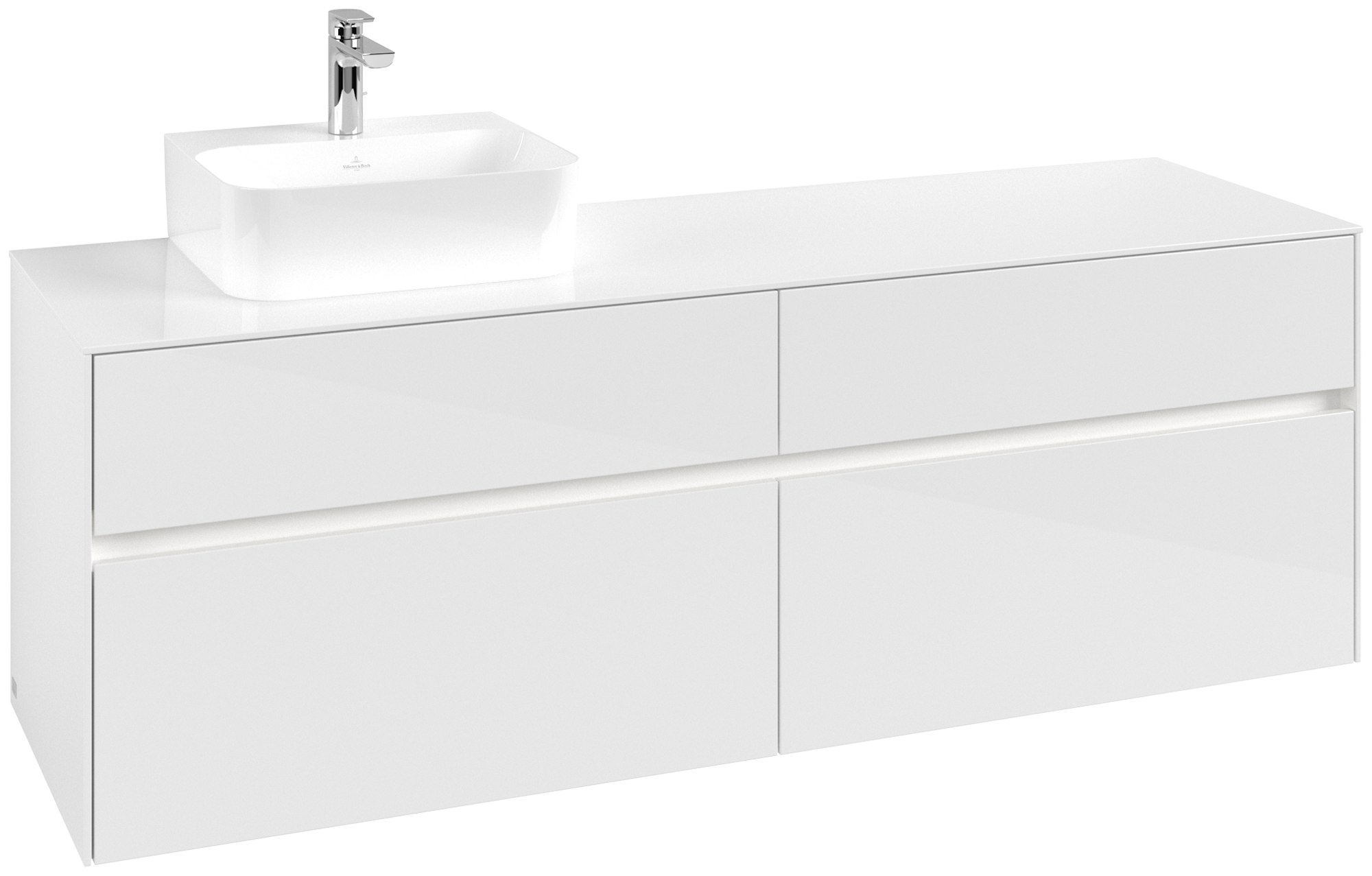 Villeroy & Boch Collaro Waschbeckenunterschrank, mit Beleuchtung, 4 Auszüge, 1600x548x500mm, Korpus: Glossy White, Front: Glossy White