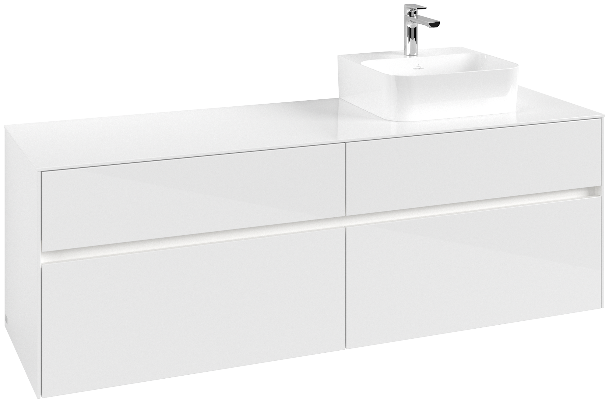 Villeroy & Boch Collaro Waschbeckenunterschrank, mit Beleuchtung, 4 Auszüge, 1600x548x500mm, Korpus: Glossy White, Front: Glossy White
