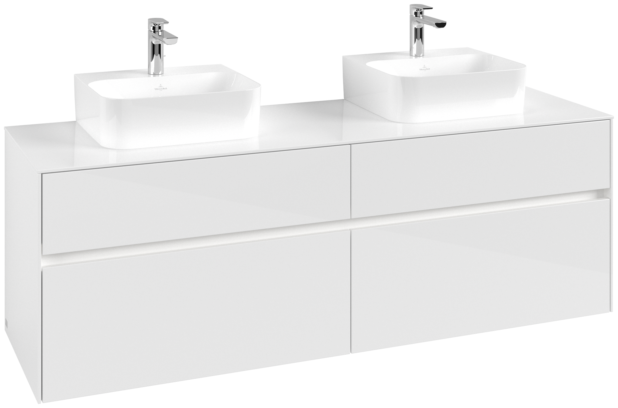 Villeroy & Boch Collaro Waschbeckenunterschrank, mit Beleuchtung, 4 Auszüge, 1600x548x500mm, Korpus: Glossy White, Front: Glossy White