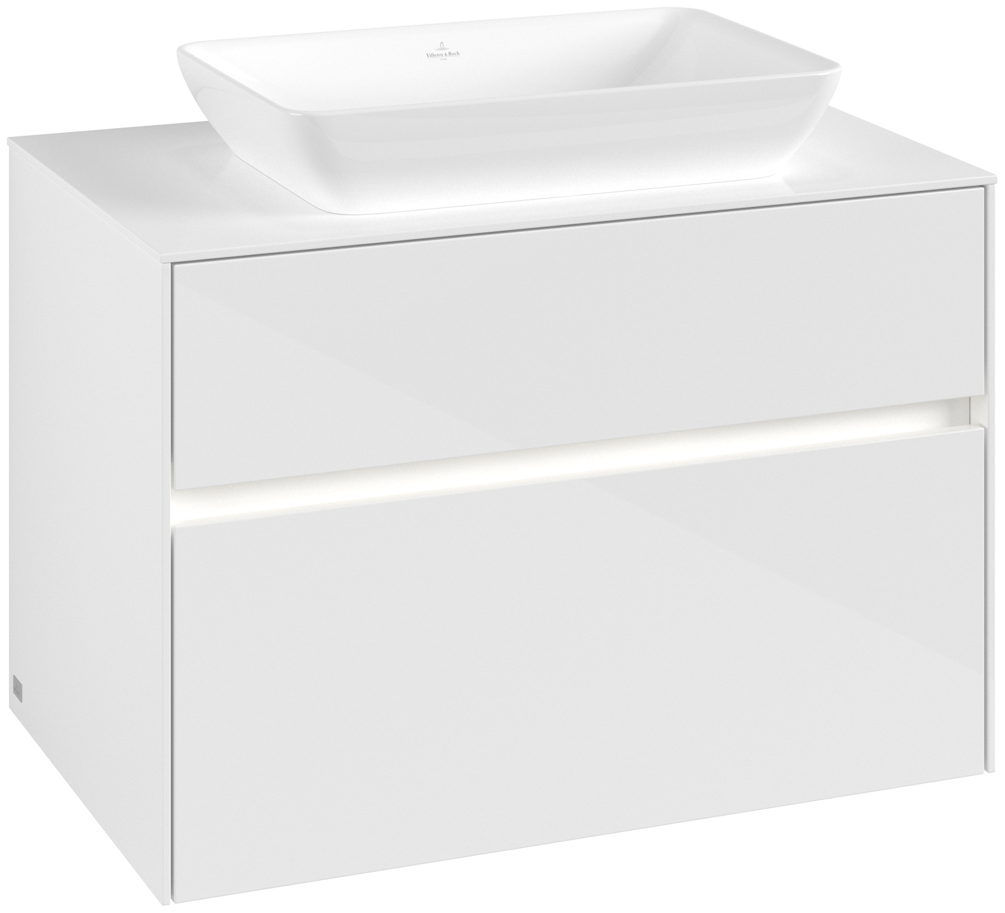 Villeroy & Boch Collaro Vanity unit, with lighting, 2 pull-out compartments, 800x548x500mm, Body: Glossy White, Front: Glossy White