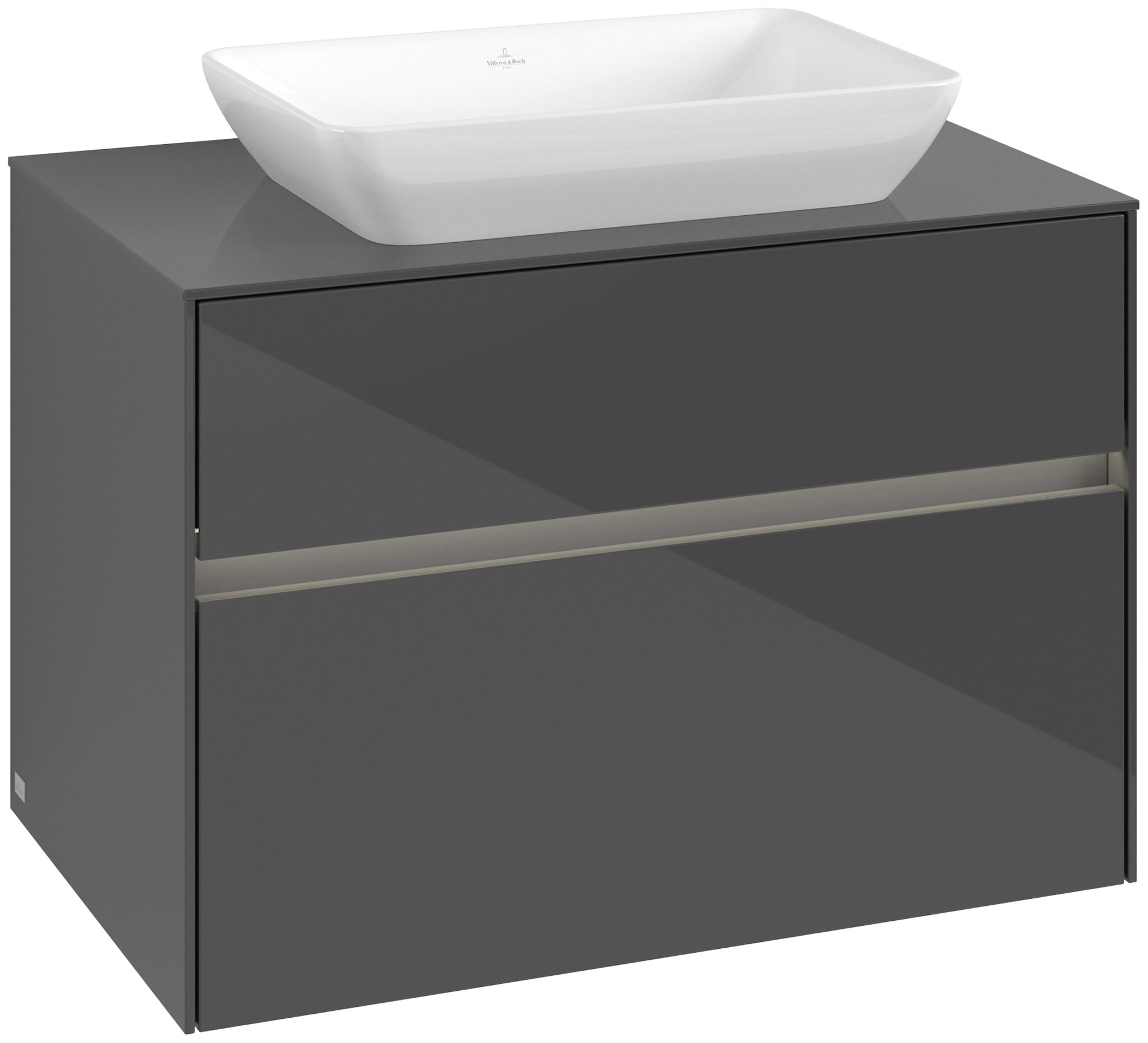 Villeroy & Boch Collaro Vanity unit, with lighting, 2 pull-out compartments, 800x548x500mm, Body: Glossy Grey, Front: Glossy Grey