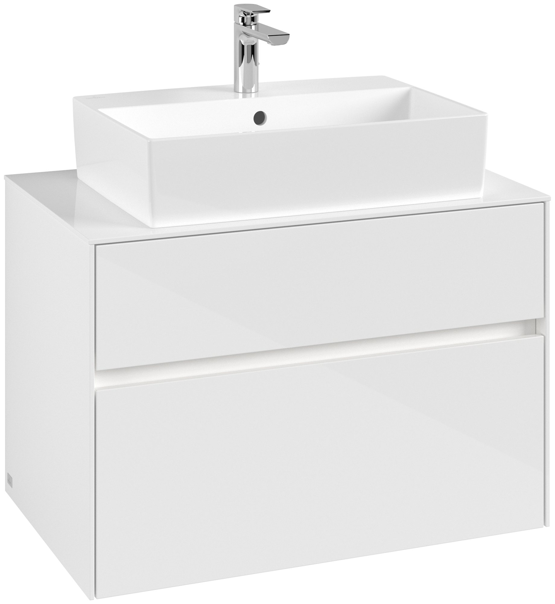 Villeroy & Boch Collaro Waschbeckenunterschrank, mit Beleuchtung, 2 Auszüge, 800x548x500mm, Korpus: Glossy White, Front: Glossy White