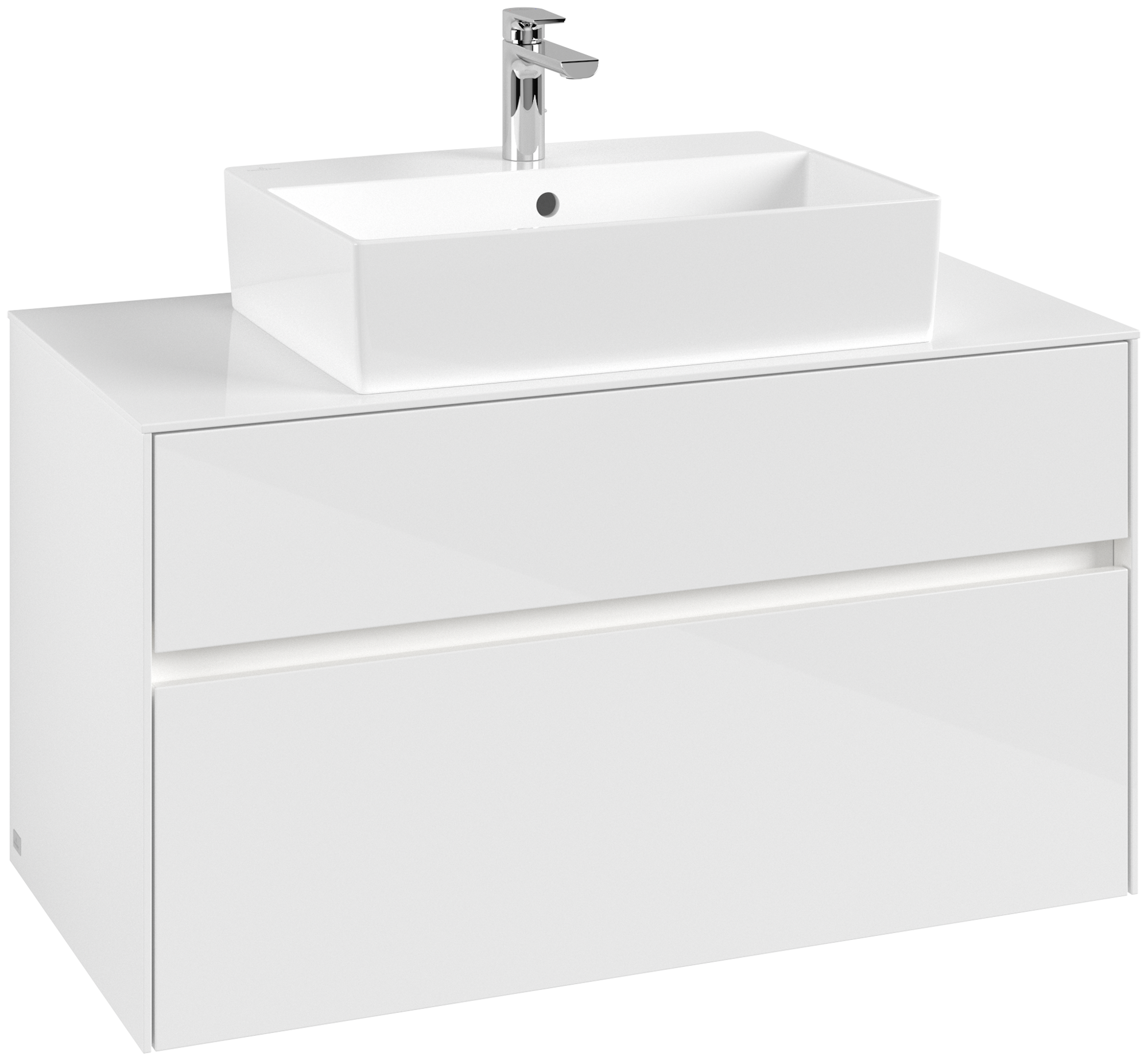 Villeroy & Boch Collaro Waschbeckenunterschrank, mit Beleuchtung, 2 Auszüge, 1000x548x500mm, Korpus: Glossy White, Front: Glossy White