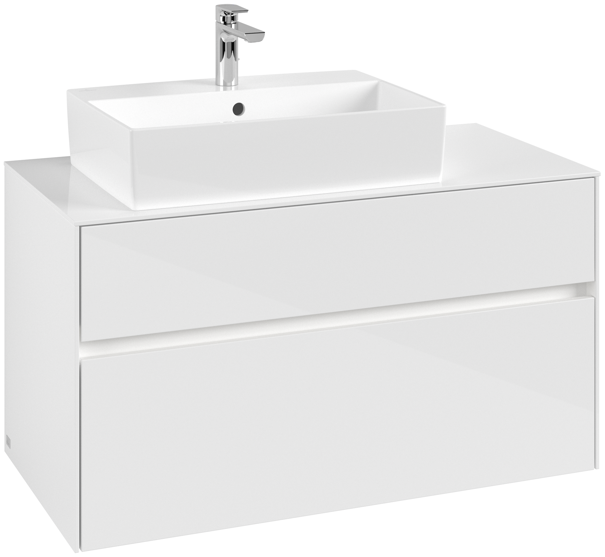 Villeroy & Boch Collaro Waschbeckenunterschrank, mit Beleuchtung, 2 Auszüge, 1000x548x500mm, Korpus: Glossy White, Front: Glossy White