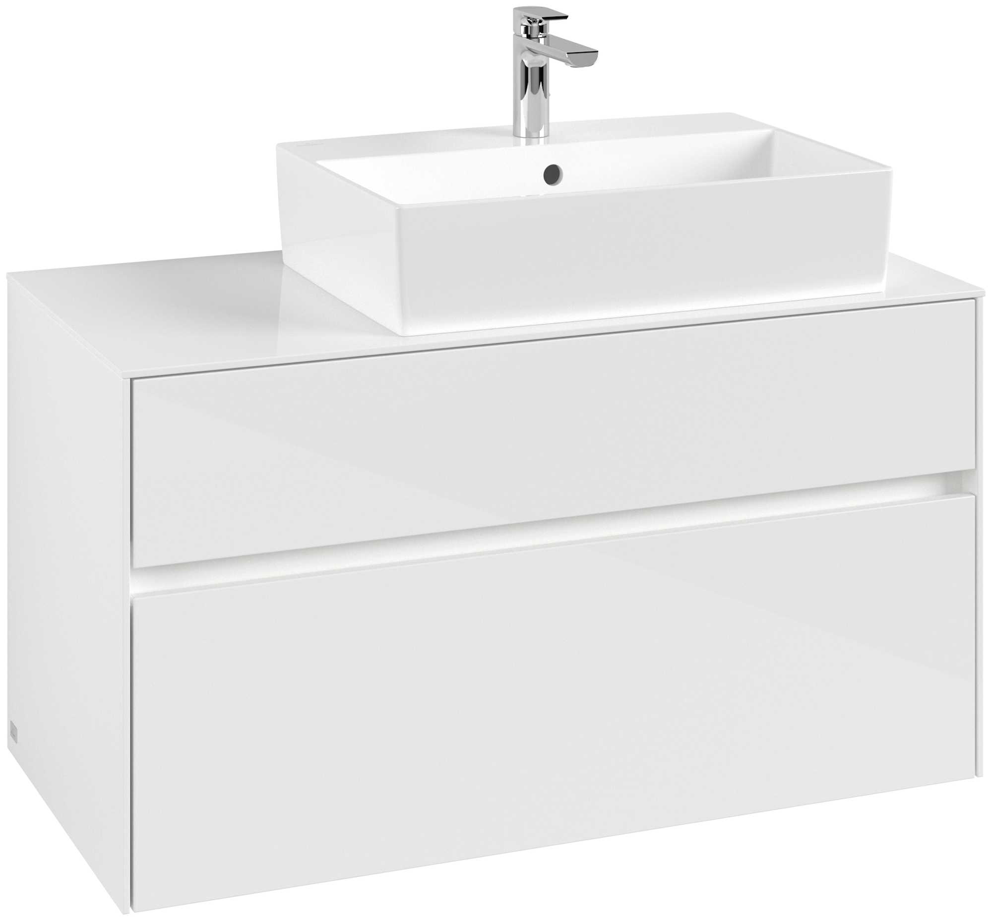 Villeroy & Boch Collaro Waschbeckenunterschrank, mit Beleuchtung, 2 Auszüge, 1000x548x500mm, Korpus: Glossy White, Front: Glossy White