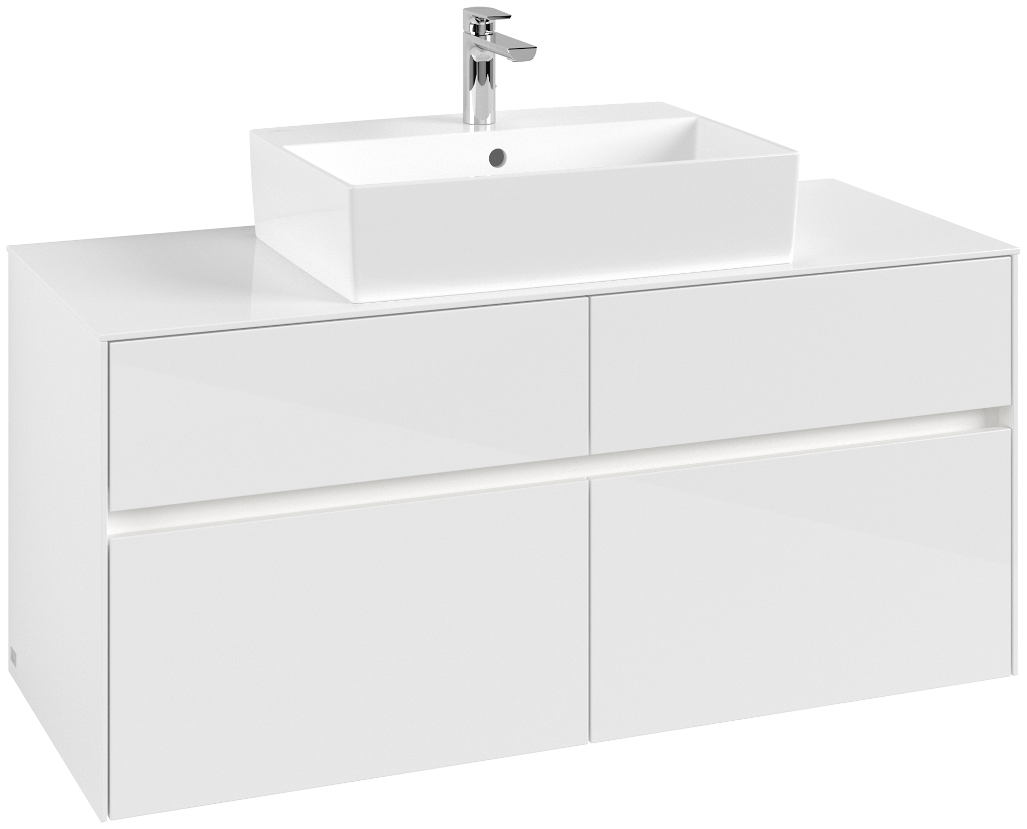 Villeroy & Boch Collaro Waschbeckenunterschrank, mit Beleuchtung, 4 Auszüge, 500x548x1200mm, Korpus: Glossy White, Front: Glossy White