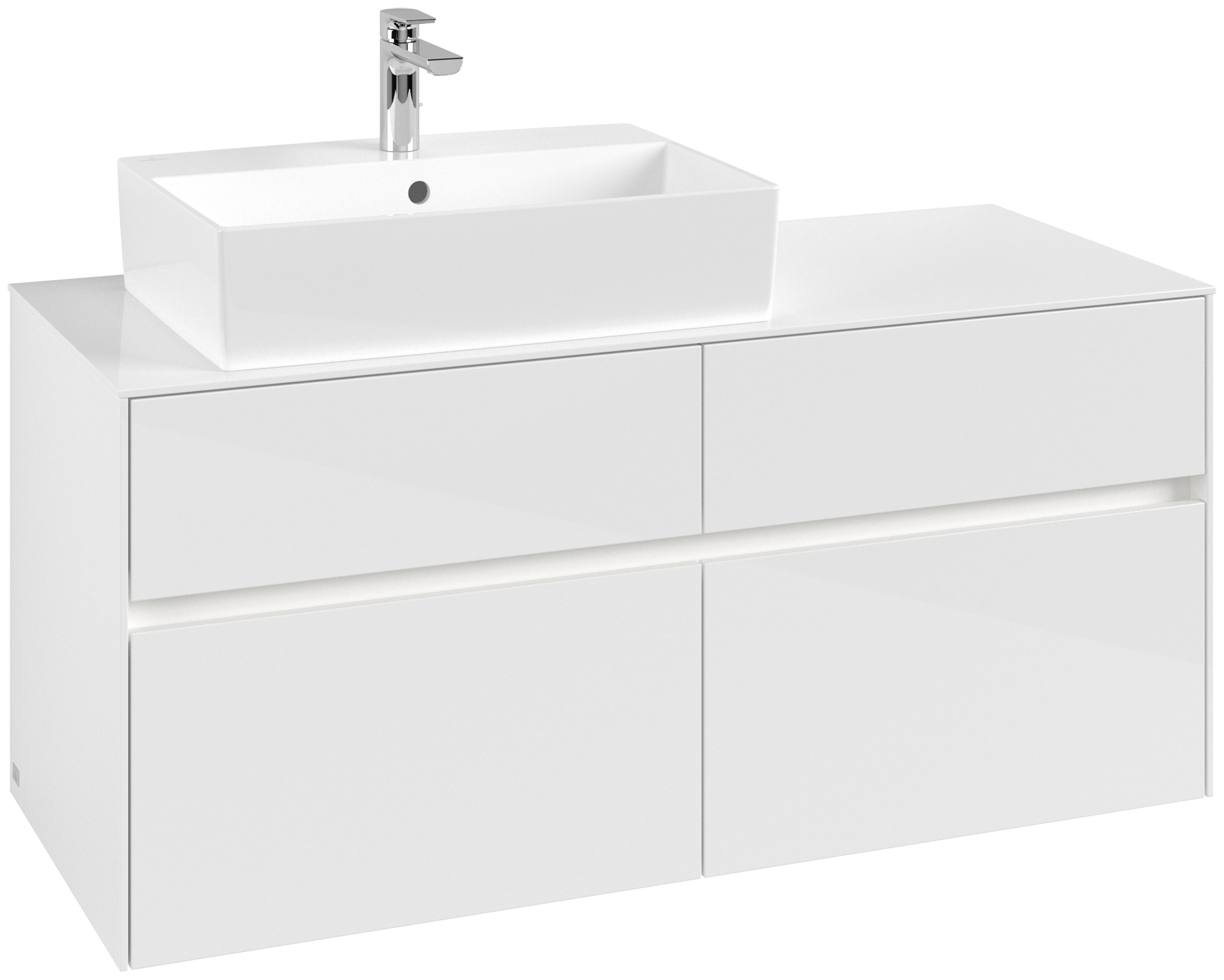 Villeroy & Boch Collaro Waschbeckenunterschrank, mit Beleuchtung, 4 Auszüge, 1200x548x500mm, Korpus: Glossy White, Front: Glossy White