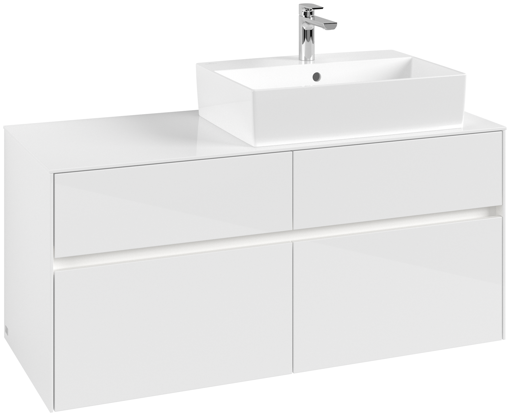 Villeroy & Boch Collaro Waschbeckenunterschrank, mit Beleuchtung, 4 Auszüge, 1200x548x500mm, Korpus: Glossy White, Front: Glossy White