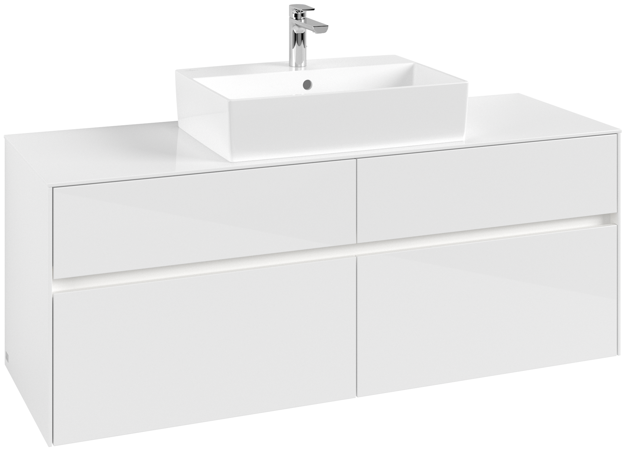 Villeroy & Boch Collaro Waschbeckenunterschrank, mit Beleuchtung, 4 Auszüge, 1400x548x500mm, Korpus: Glossy White, Front: Glossy White