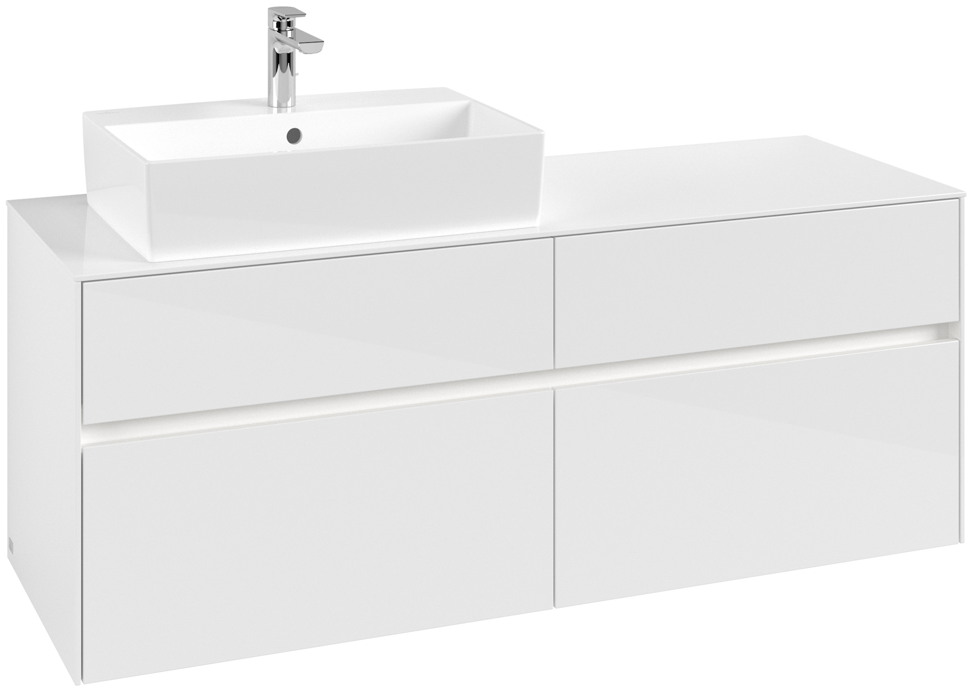 Villeroy & Boch Collaro Waschbeckenunterschrank, mit Beleuchtung, 4 Auszüge, 1400x548x500mm, Korpus: Glossy White, Front: Glossy White