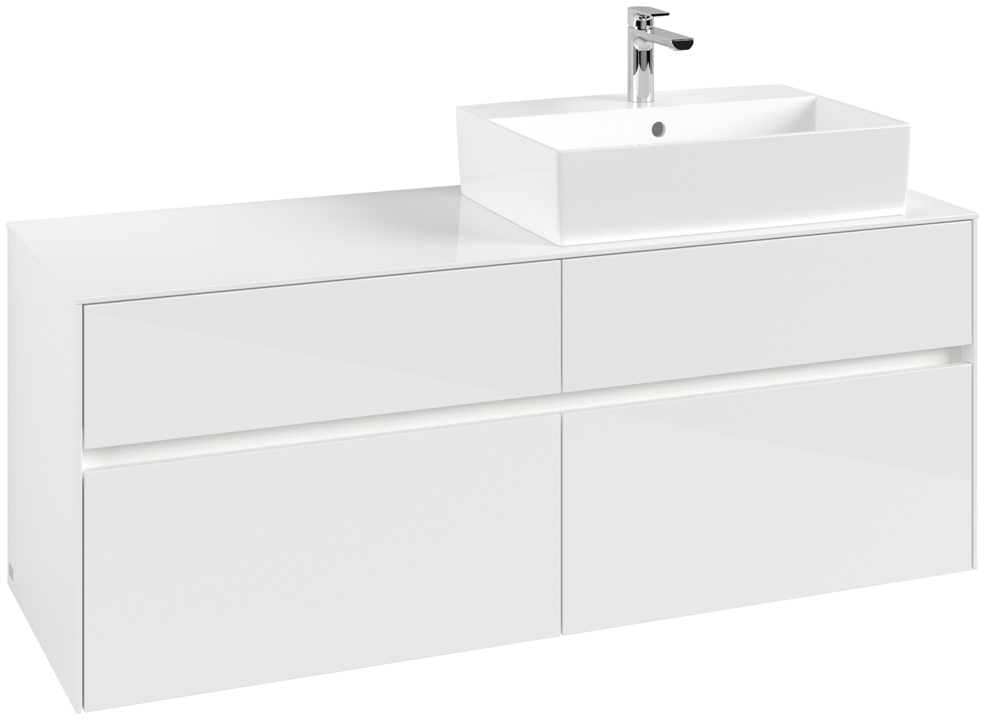 Villeroy & Boch Collaro Waschbeckenunterschrank, mit Beleuchtung, 4 Auszüge, 1400x548x500mm, Korpus: Glossy White, Front: Glossy White