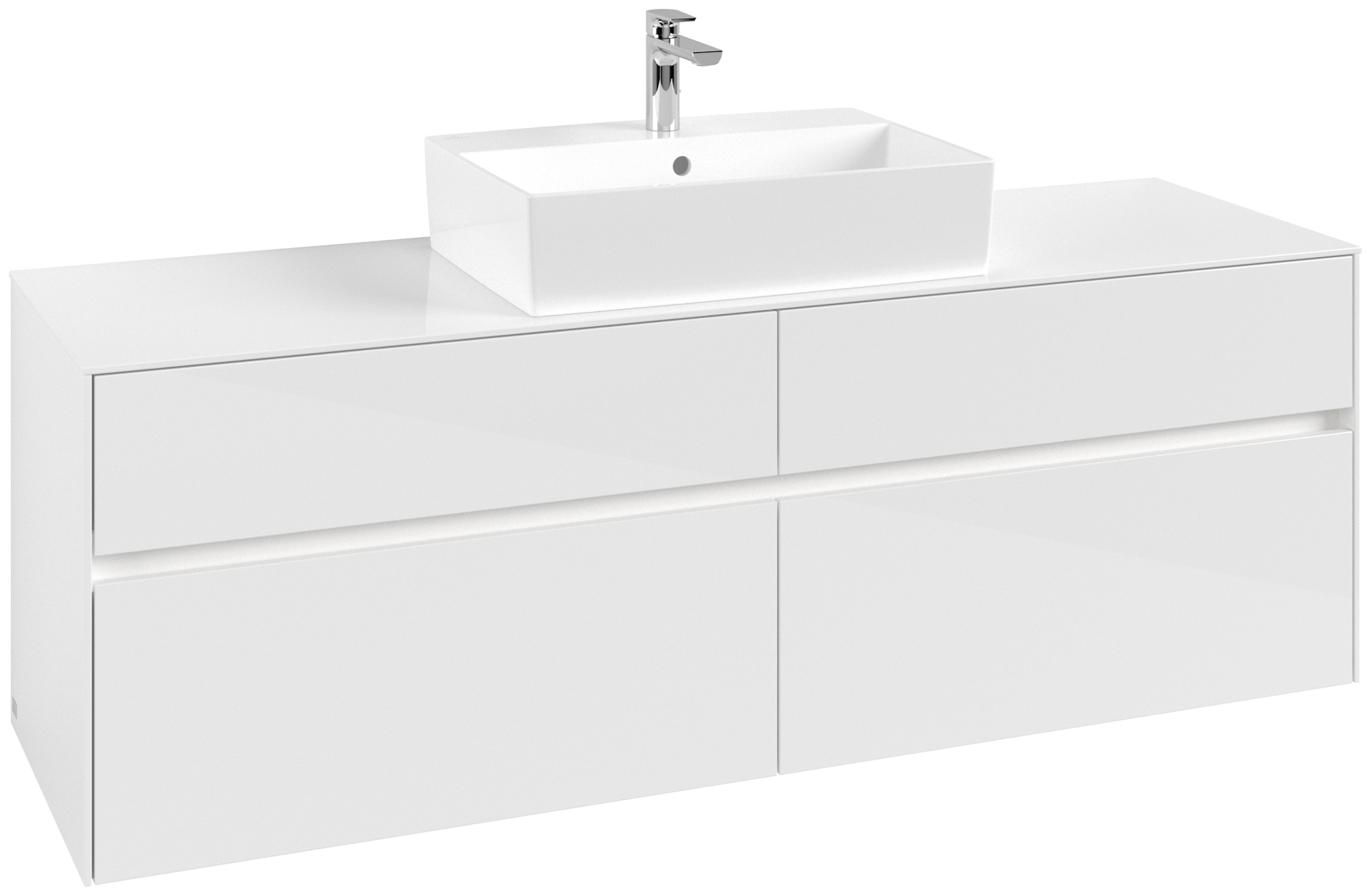Villeroy & Boch Collaro Waschbeckenunterschrank, mit Beleuchtung, 4 Auszüge, 1600x548x500mm, Korpus: Glossy White, Front: Glossy White