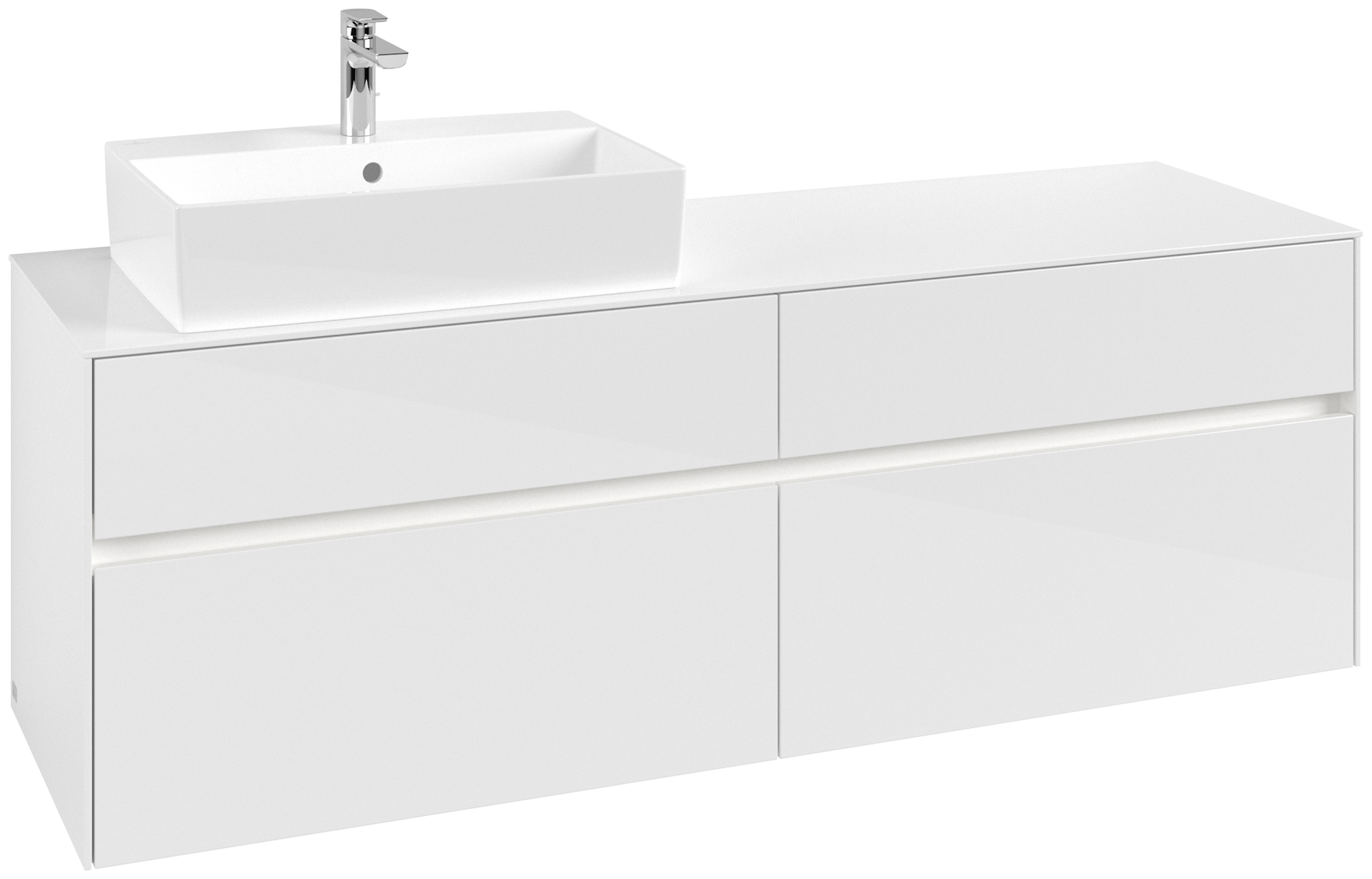 Villeroy & Boch Collaro Waschbeckenunterschrank, mit Beleuchtung, 4 Auszüge, 1600x548x500mm, Korpus: Glossy White, Front: Glossy White